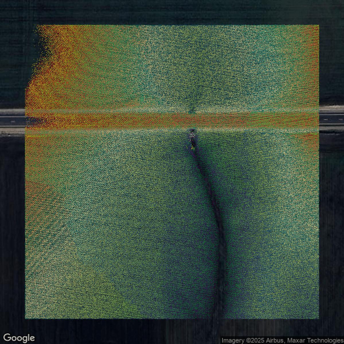 This image shows a LiDAR point cloud in Sedgwick County created using GIS data in Equator.
