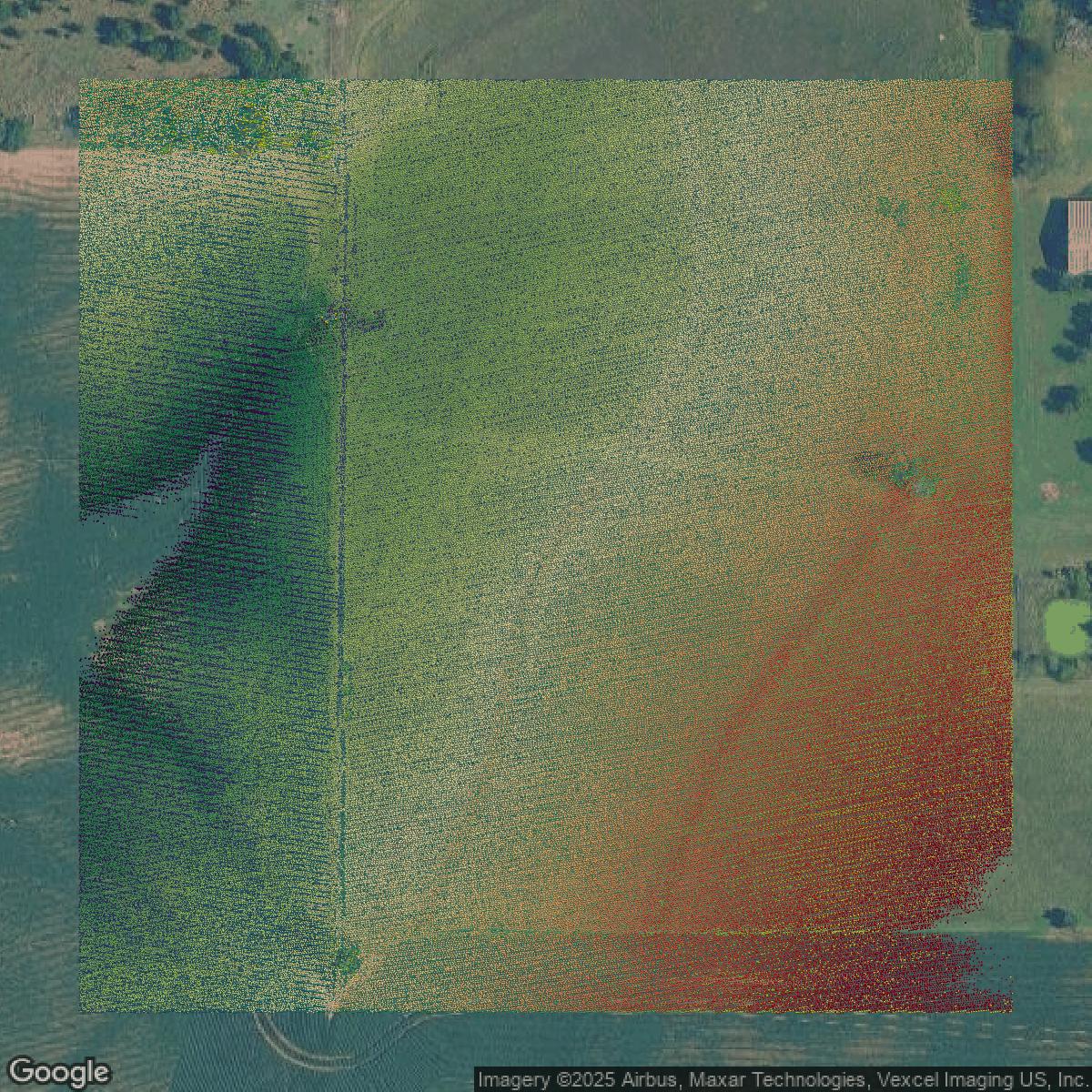 This image shows a LiDAR point cloud in Sedgwick County created using GIS data in Equator.
