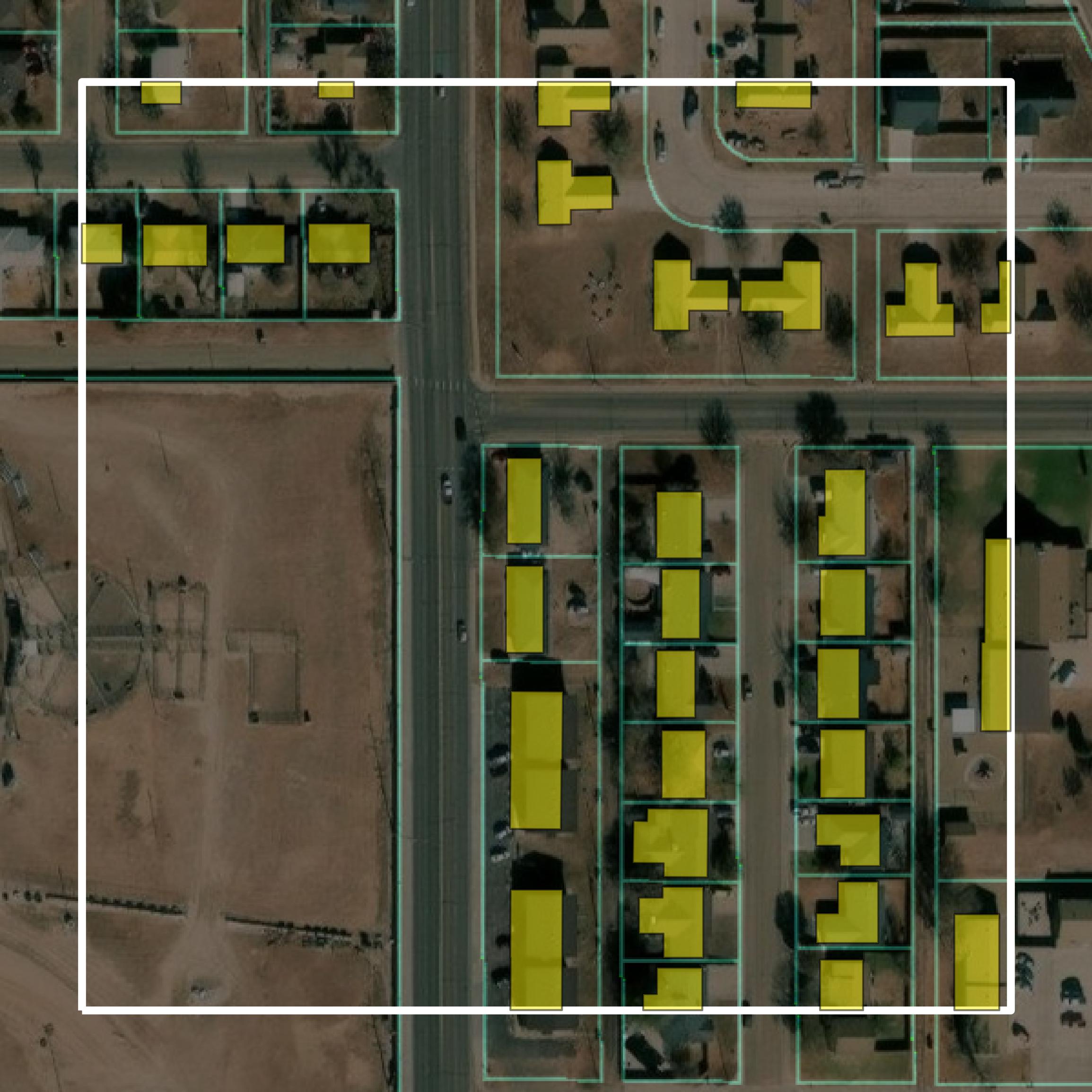 This image shows parcel and building data in Seward County created using GIS data in Equator.