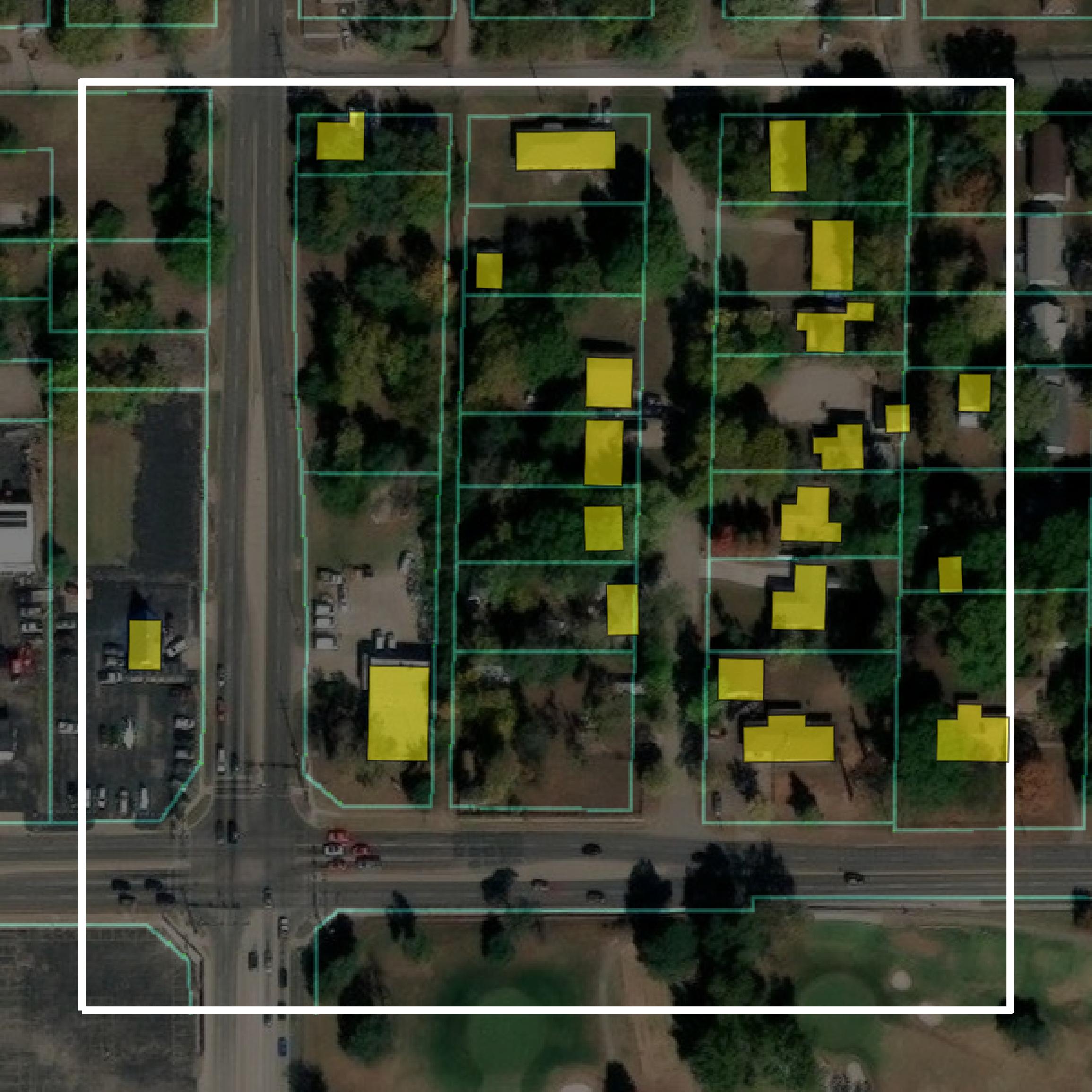 This image shows parcel and building data in Shawnee County created using GIS data in Equator.