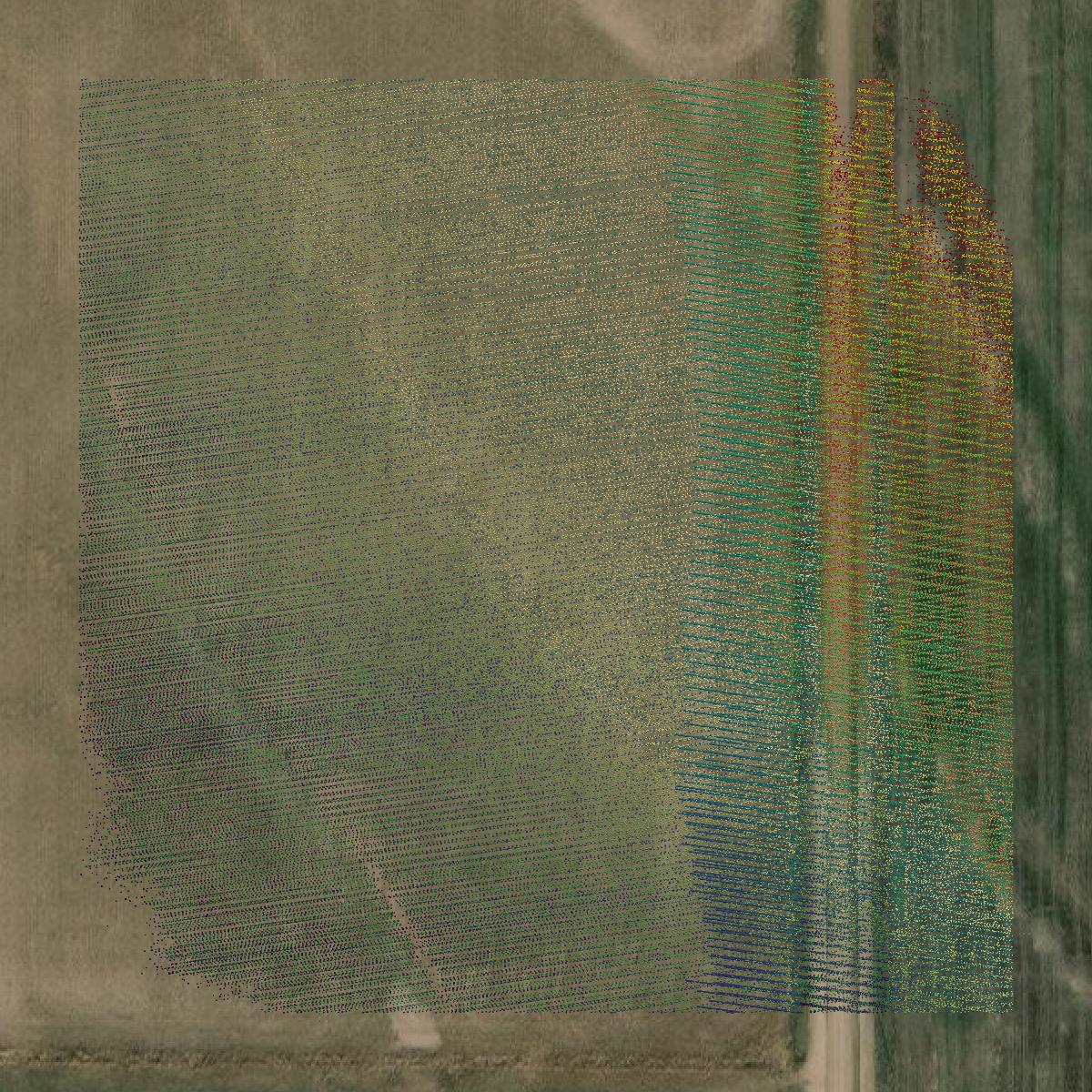 This image shows a LiDAR point cloud in Sheridan County created using GIS data in Equator.