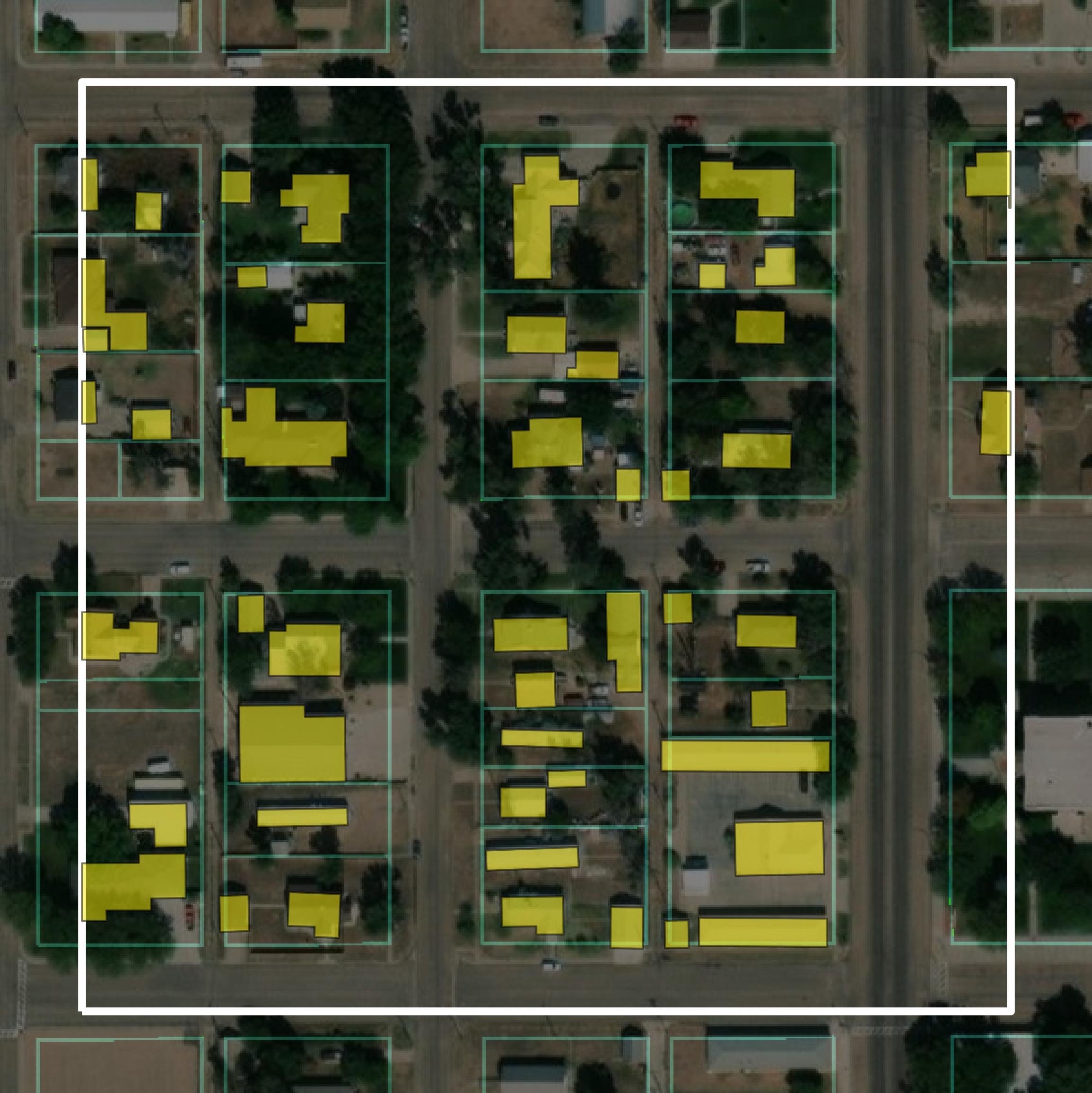 This image shows parcel and building data in Stanton County created using GIS data in Equator.