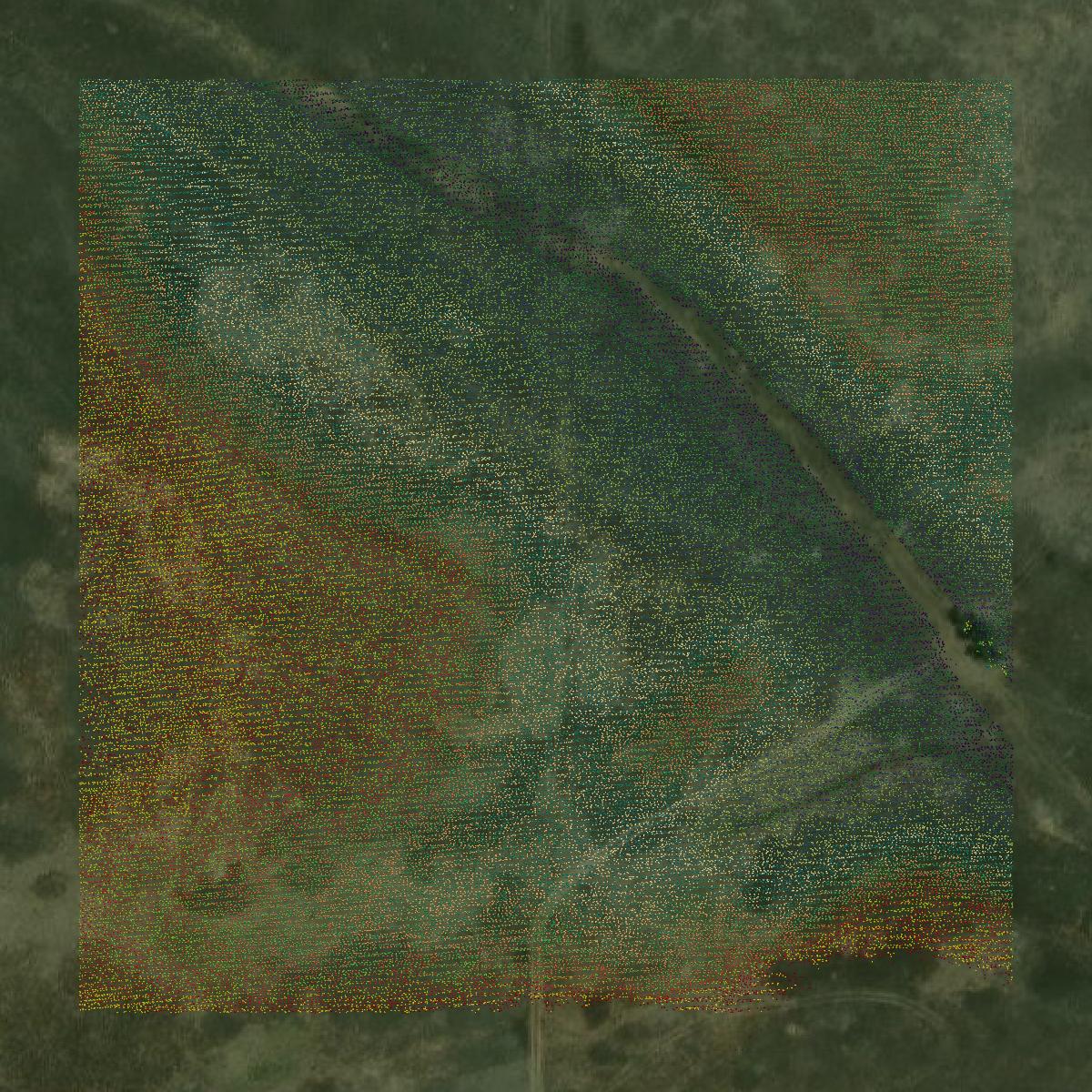 This image shows a LiDAR point cloud in Stanton County created using GIS data in Equator.
