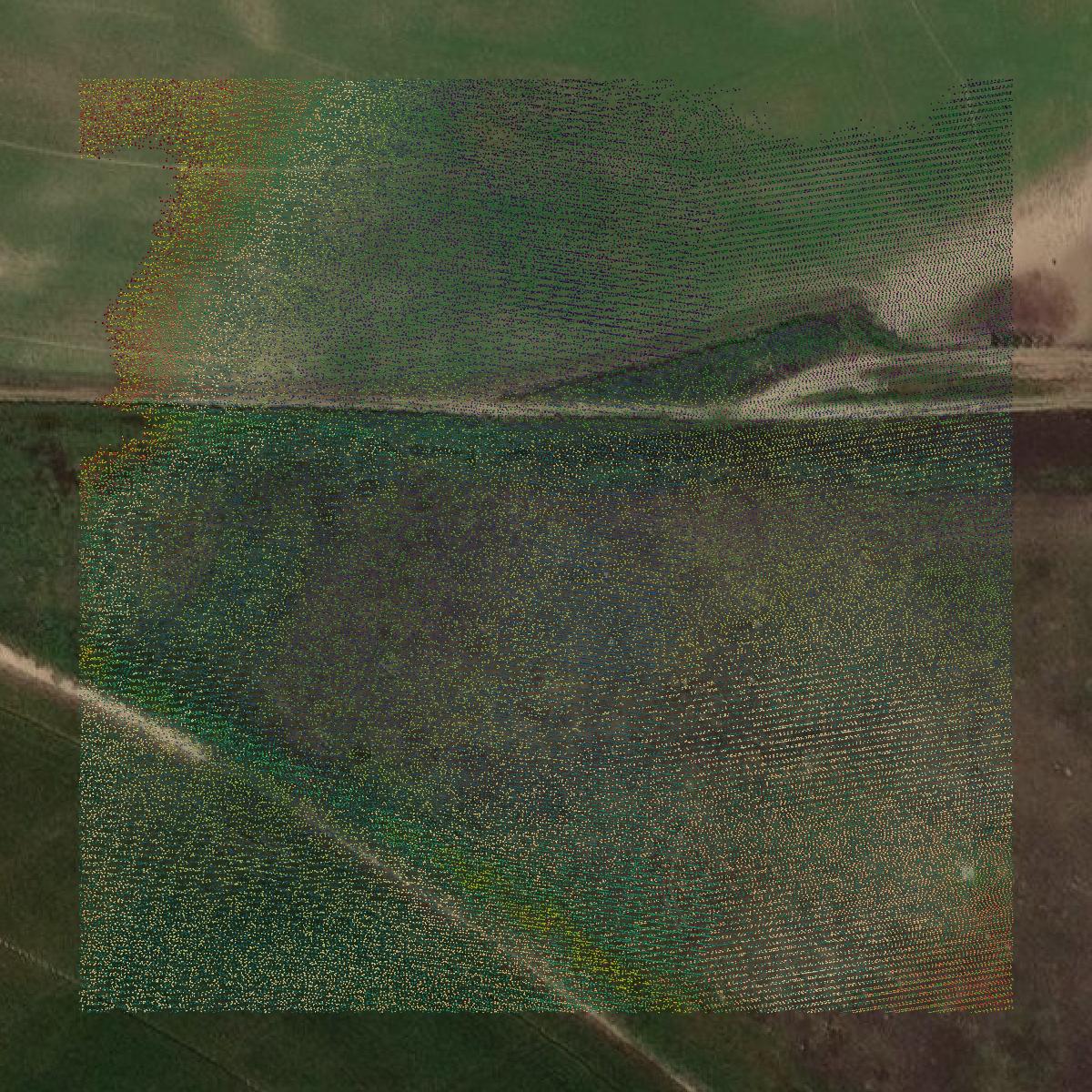This image shows a LiDAR point cloud in Stevens County created using GIS data in Equator.