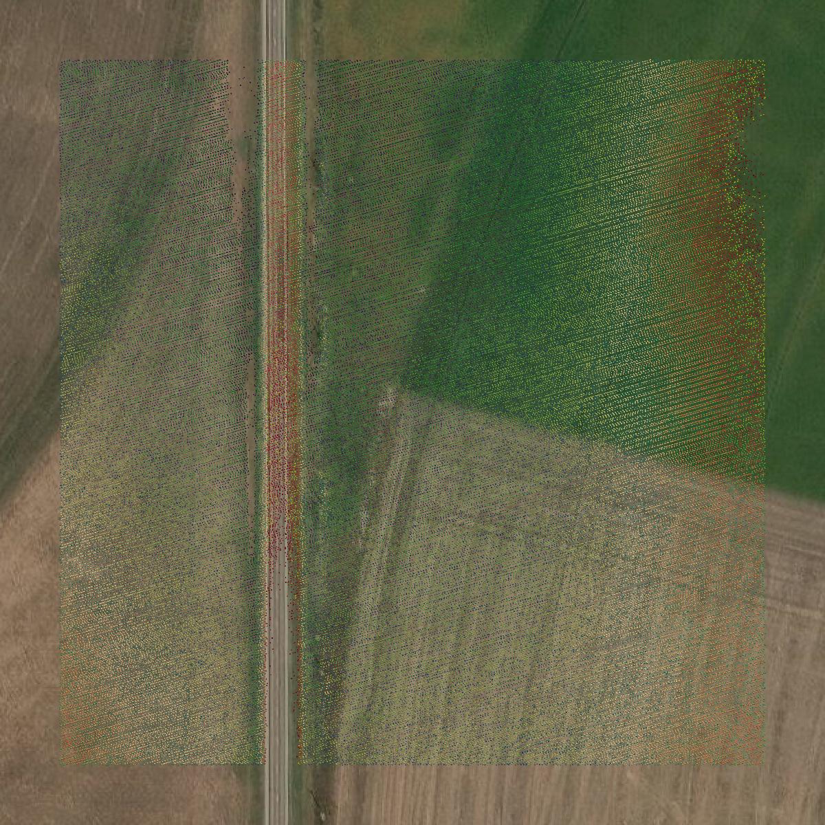 This image shows a LiDAR point cloud in Stevens County created using GIS data in Equator.