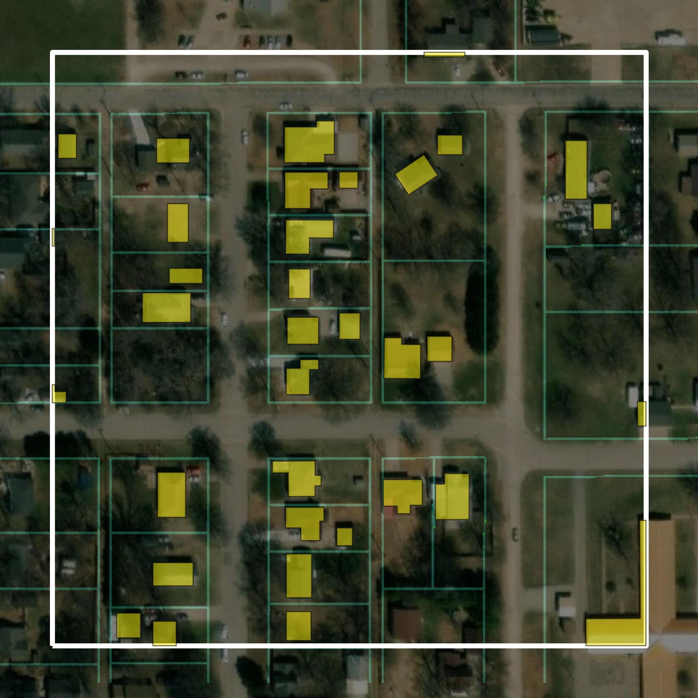 This image shows parcel and building data in Sumner County created using GIS data in Equator.