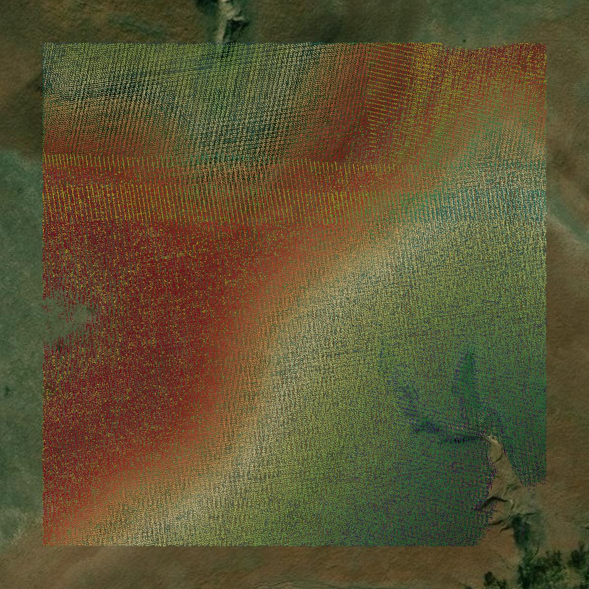 This image shows a LiDAR point cloud in Wabaunsee County created using GIS data in Equator.