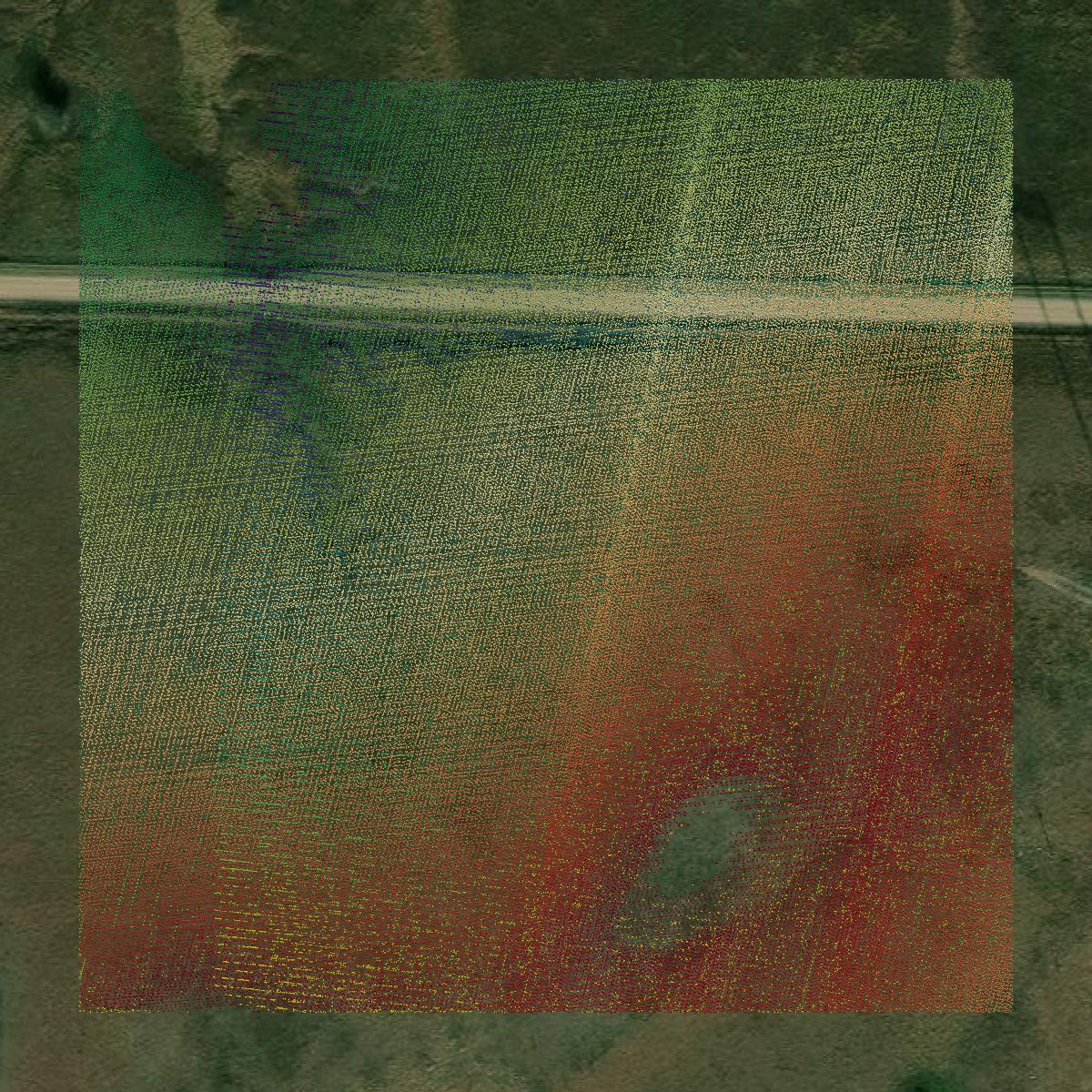 This image shows a LiDAR point cloud in Wabaunsee County created using GIS data in Equator.