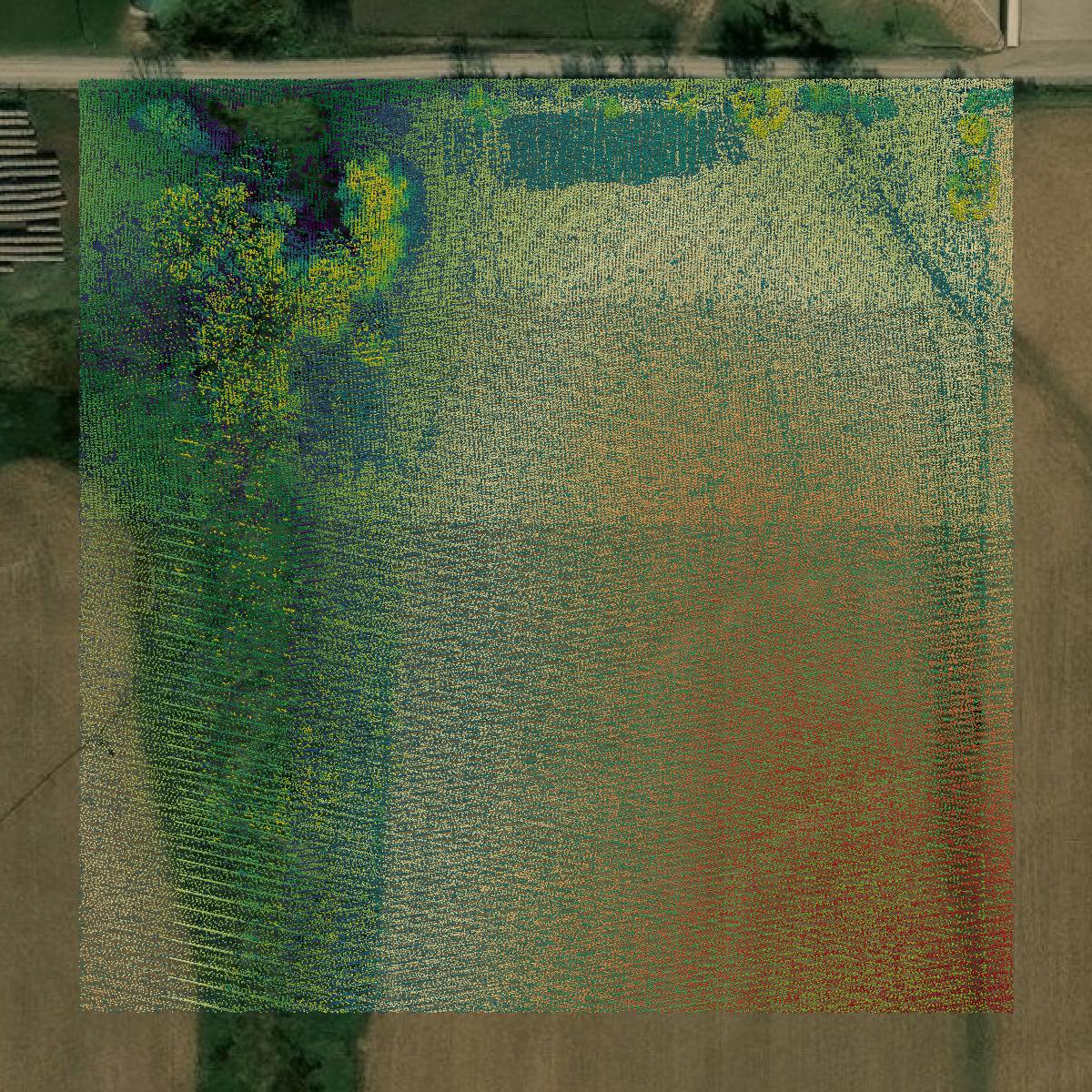 This image shows a LiDAR point cloud in Washington County created using GIS data in Equator.