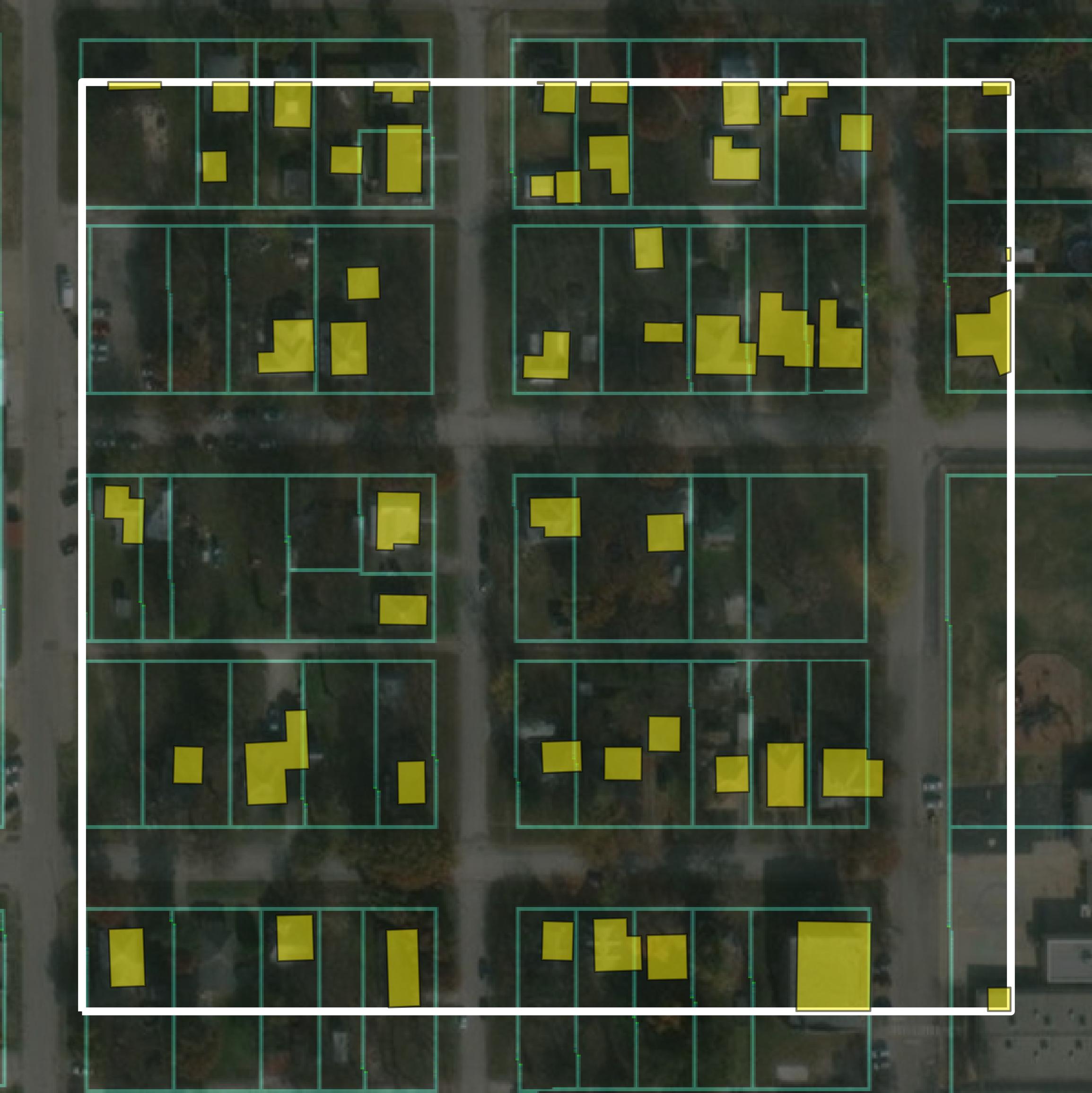 This image shows parcel and building data in Wilson County created using GIS data in Equator.