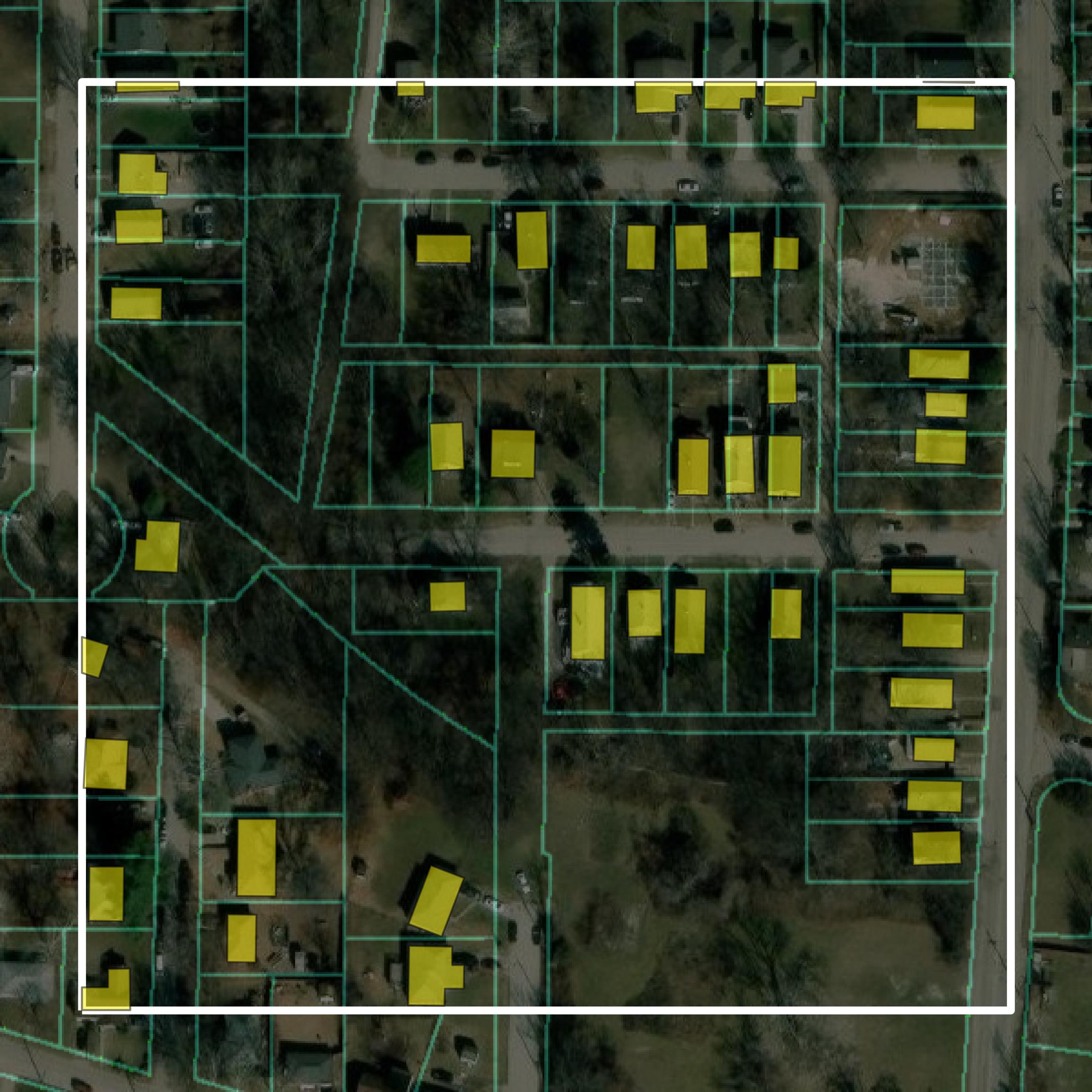 This image shows parcel and building data in Wyandotte County created using GIS data in Equator.