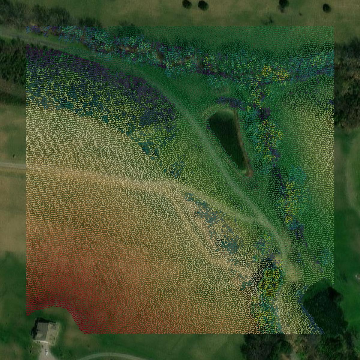 This image shows a LiDAR point cloud in Allen County created using GIS data in Equator.