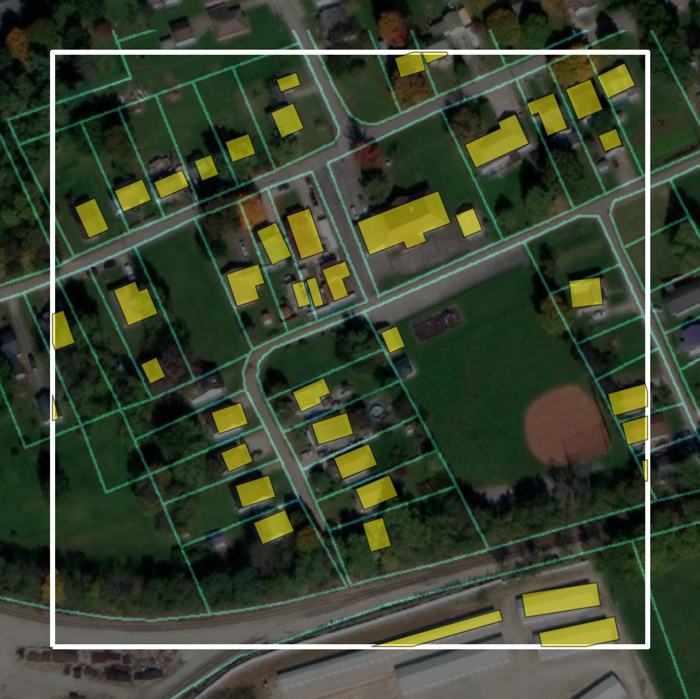 This image shows parcel and building data in Anderson County created using GIS data in Equator.