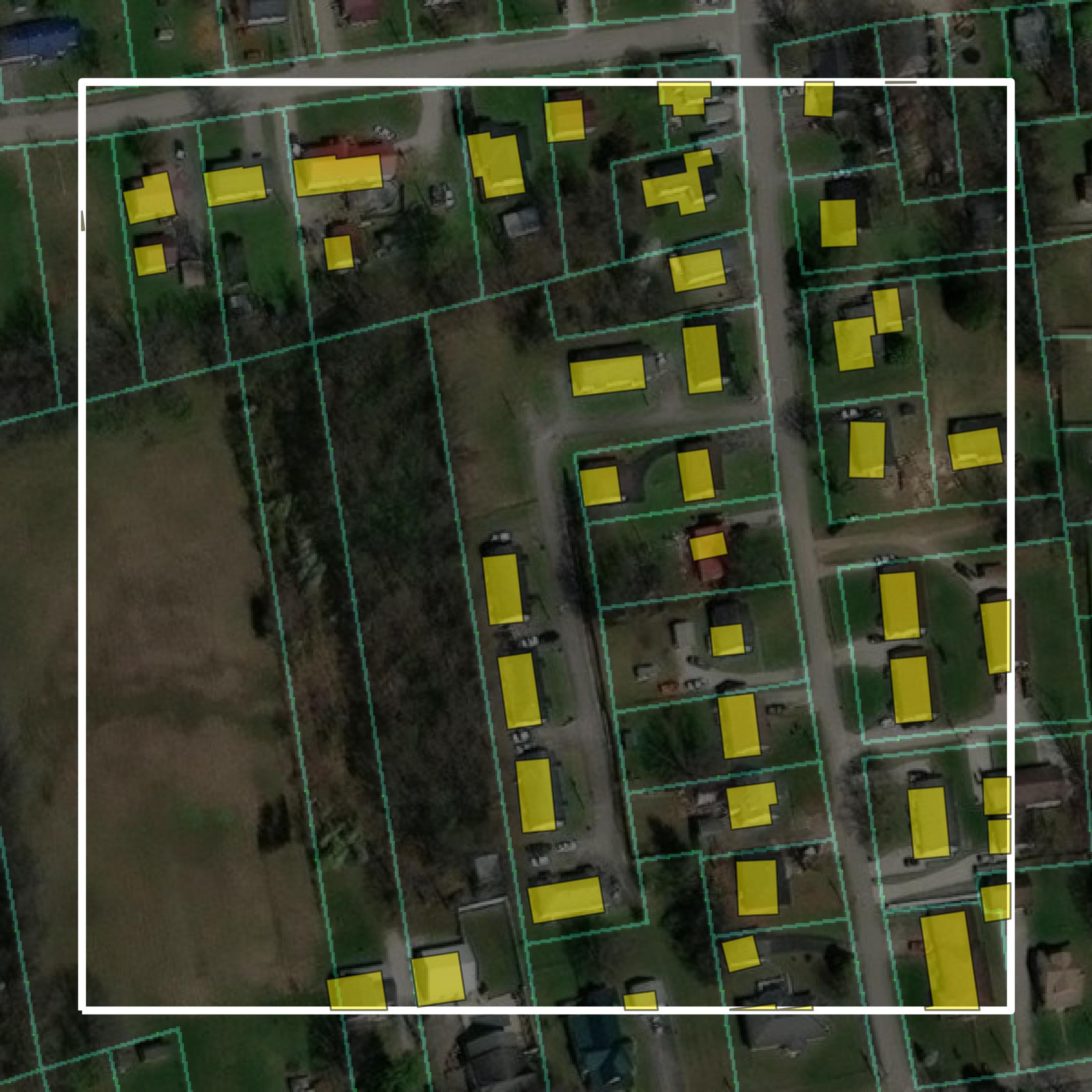 This image shows parcel and building data in Barren County created using GIS data in Equator.