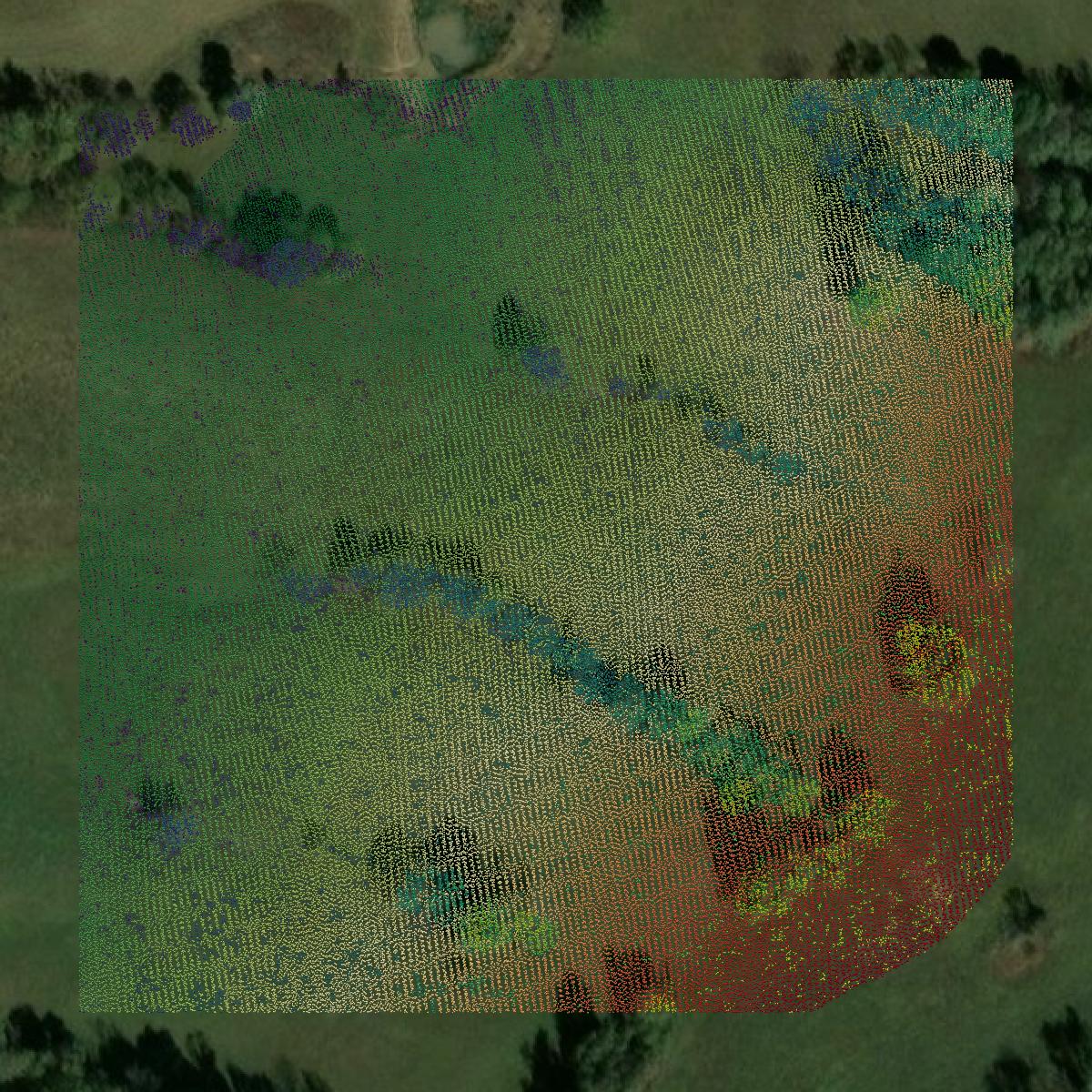 This image shows a LiDAR point cloud in Bath County created using GIS data in Equator.