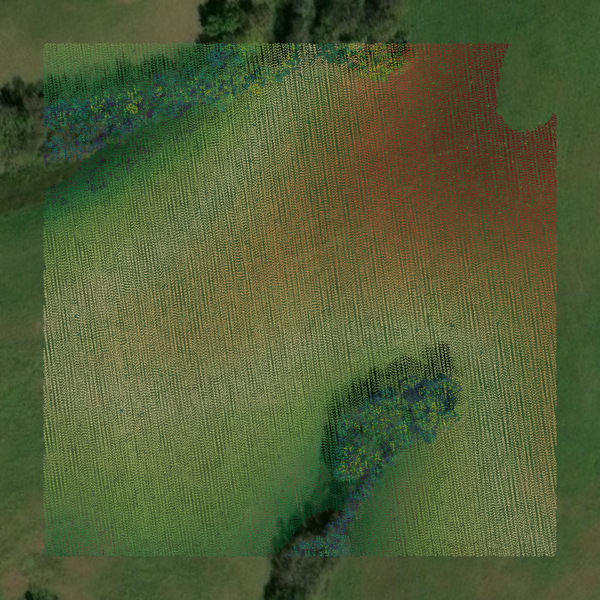 This image shows a LiDAR point cloud in Bath County created using GIS data in Equator.