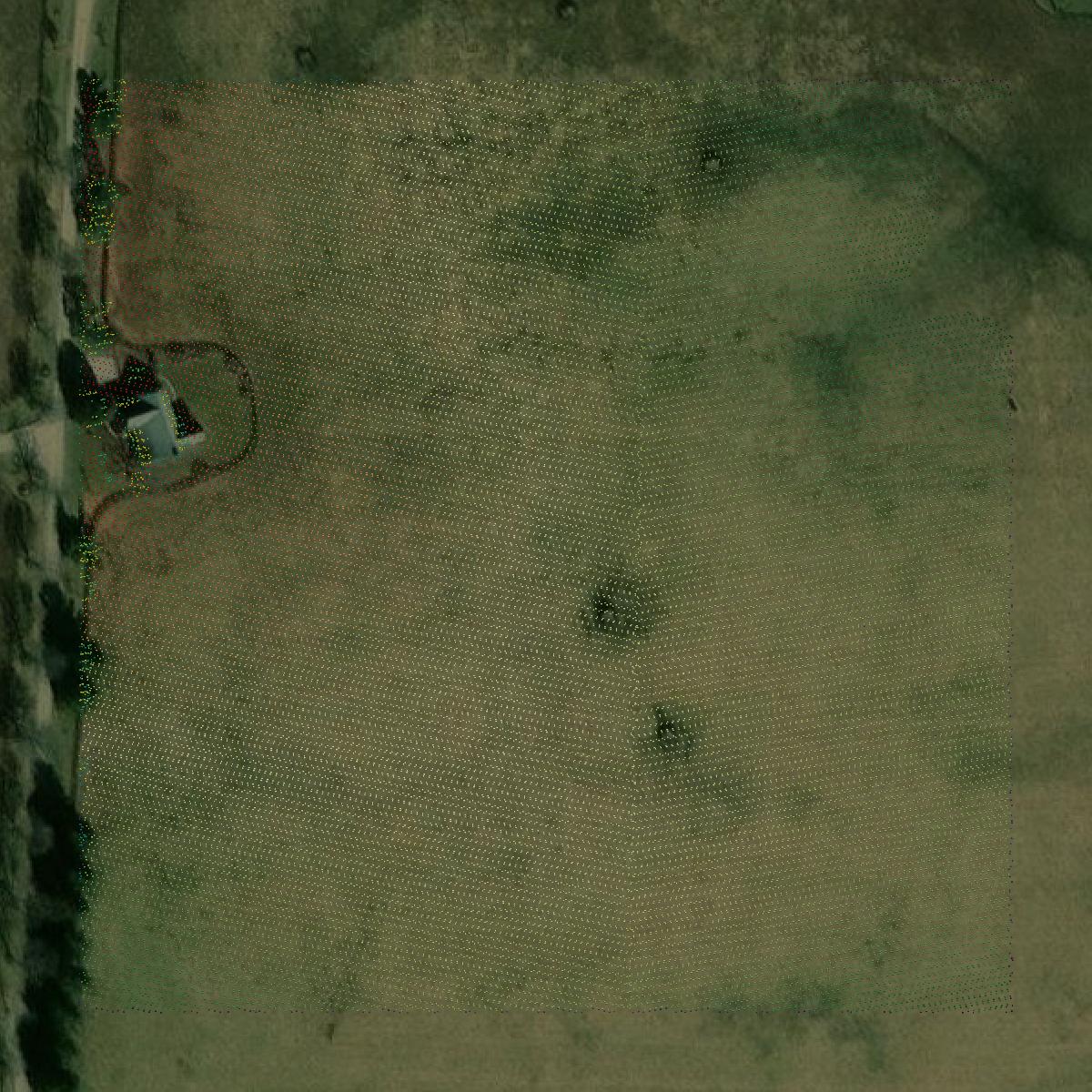 This image shows a LiDAR point cloud in Bourbon County created using GIS data in Equator.