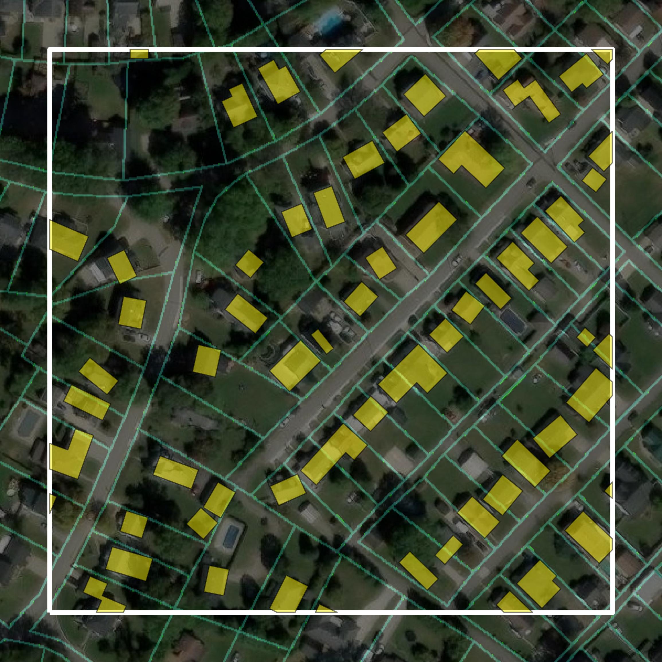 This image shows parcel and building data in Boyd County created using GIS data in Equator.