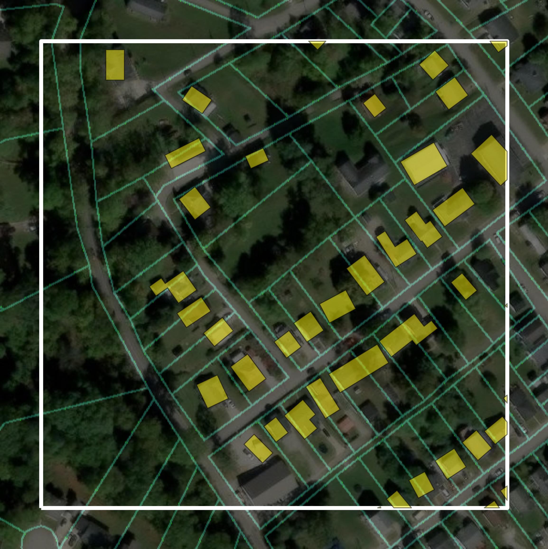 This image shows parcel and building data in Boyd County created using GIS data in Equator.