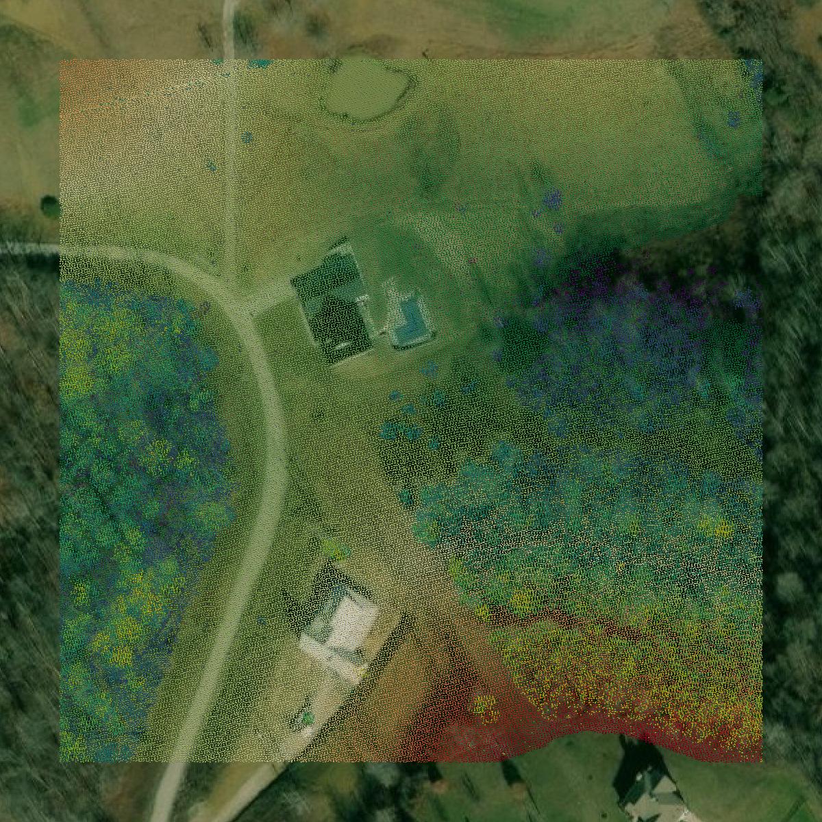 This image shows a LiDAR point cloud in Boyd County created using GIS data in Equator.
