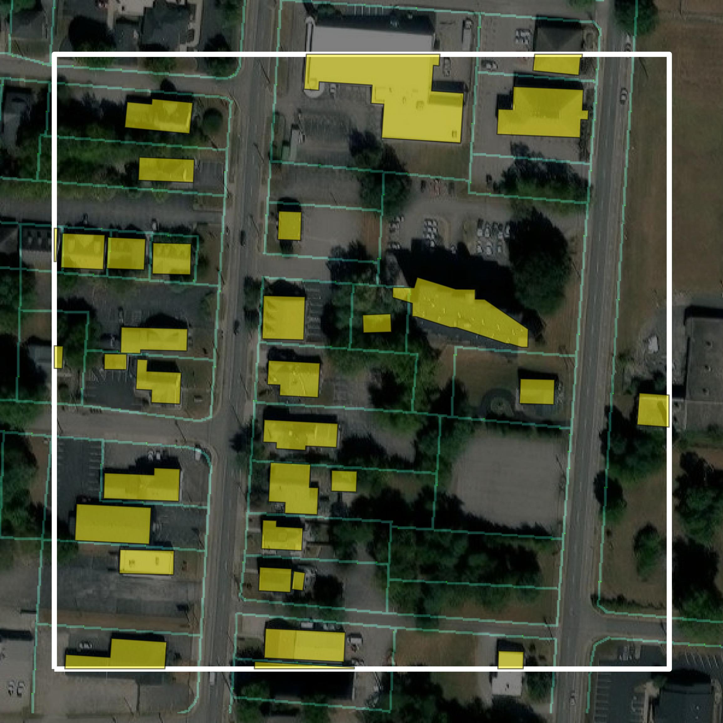 This image shows parcel and building data in Boyle County created using GIS data in Equator.