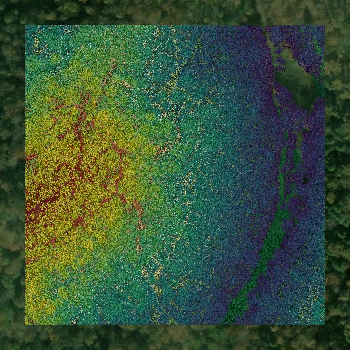 This image shows a LiDAR point cloud in Breathitt County created using GIS data in Equator.