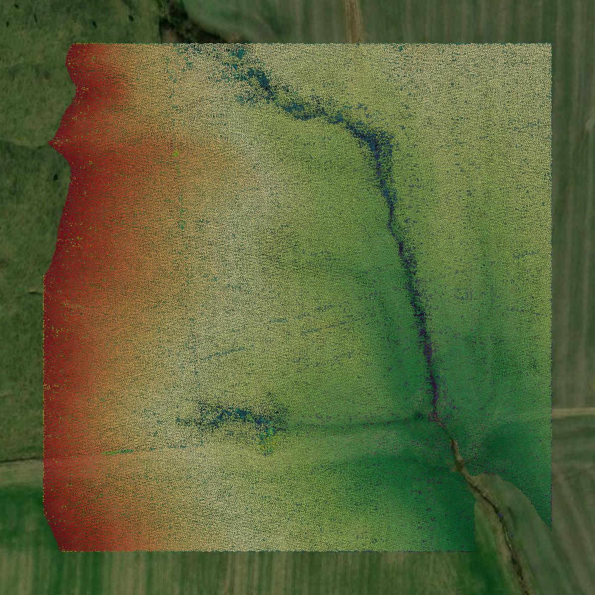 This image shows a LiDAR point cloud in Breckinridge County created using GIS data in Equator.