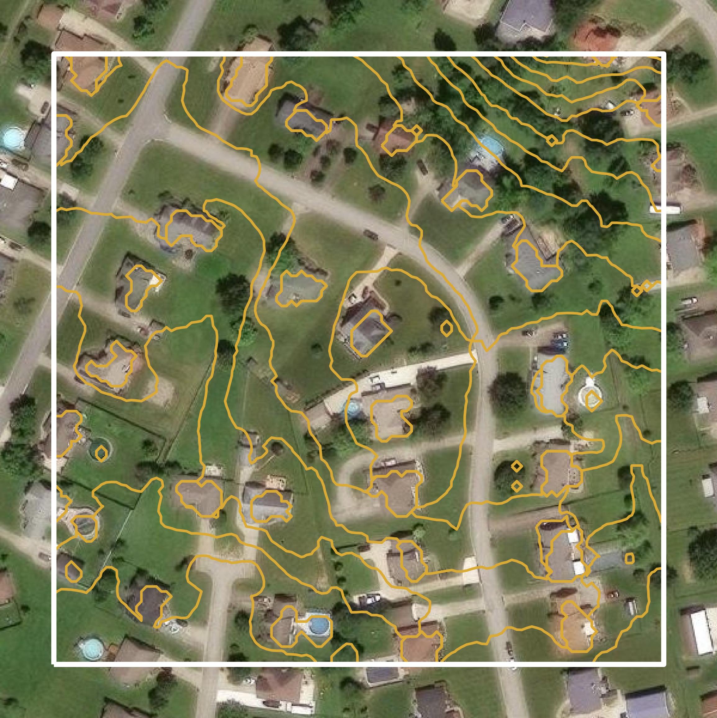 This image shows a contour map in Bullitt County created using GIS data in Equator.