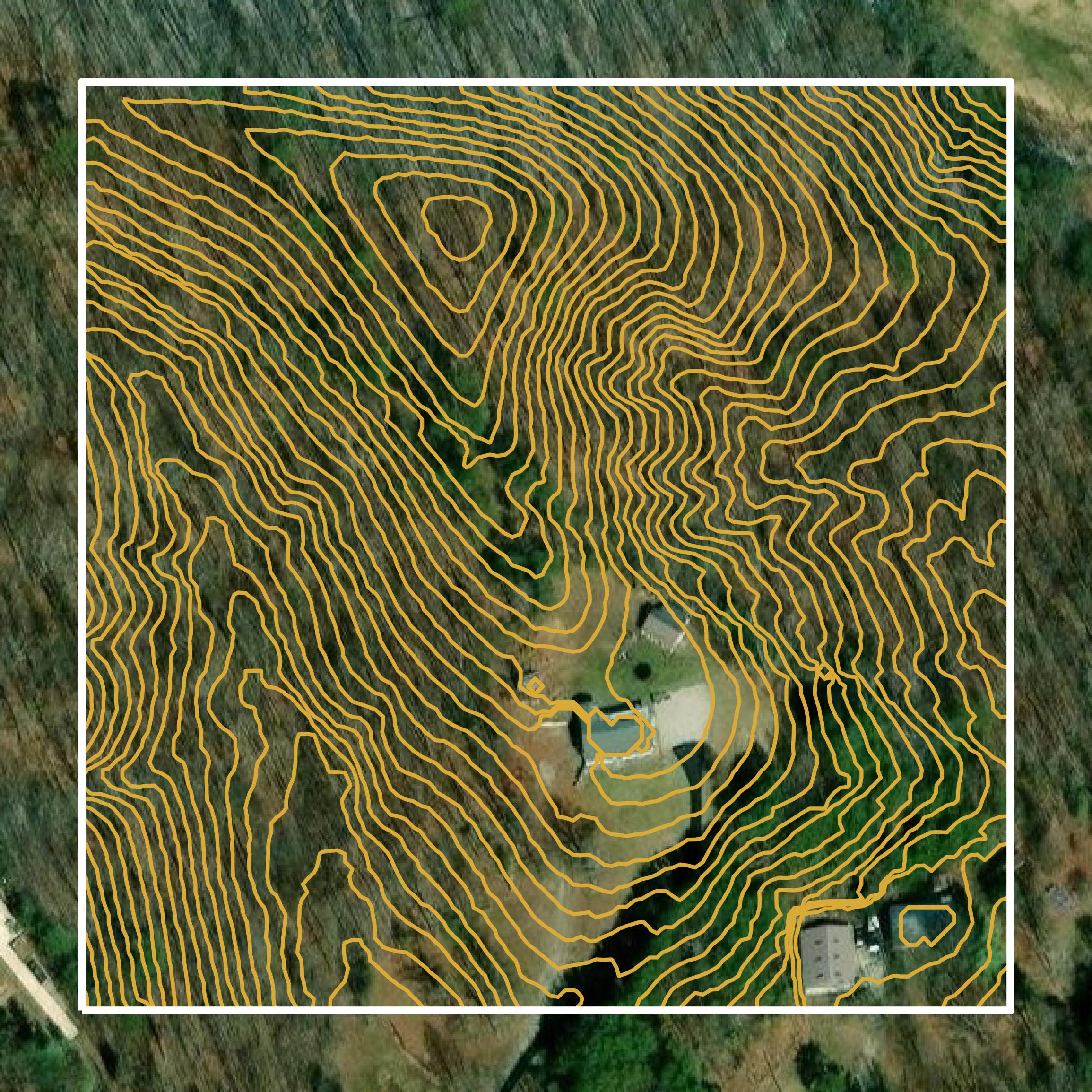 This image shows a contour map in Bullitt County created using GIS data in Equator.