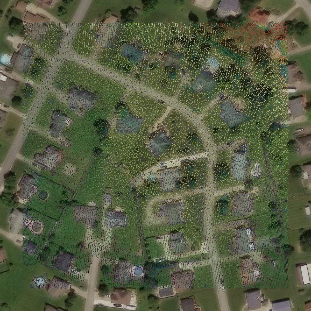 This image shows a LiDAR point cloud in Bullitt County created using GIS data in Equator.