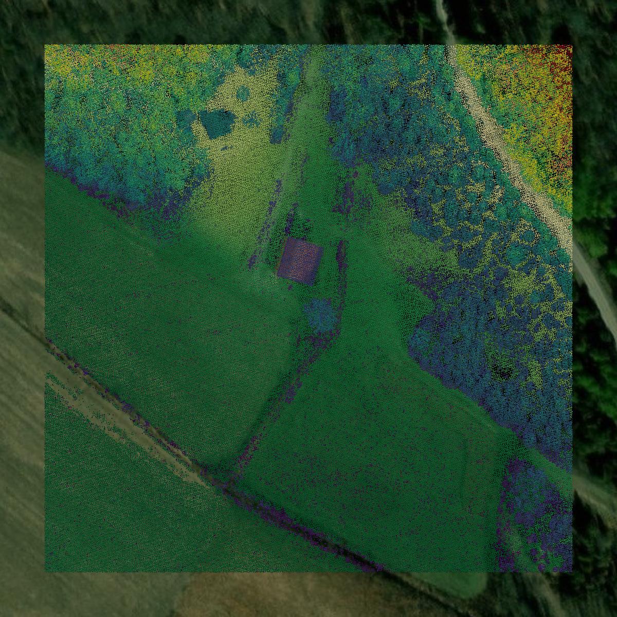 This image shows a LiDAR point cloud in Butler County created using GIS data in Equator.