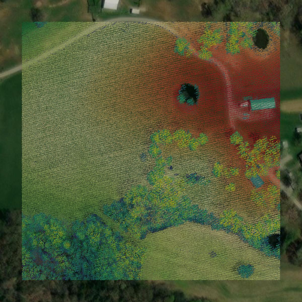 This image shows a LiDAR point cloud in Butler County created using GIS data in Equator.