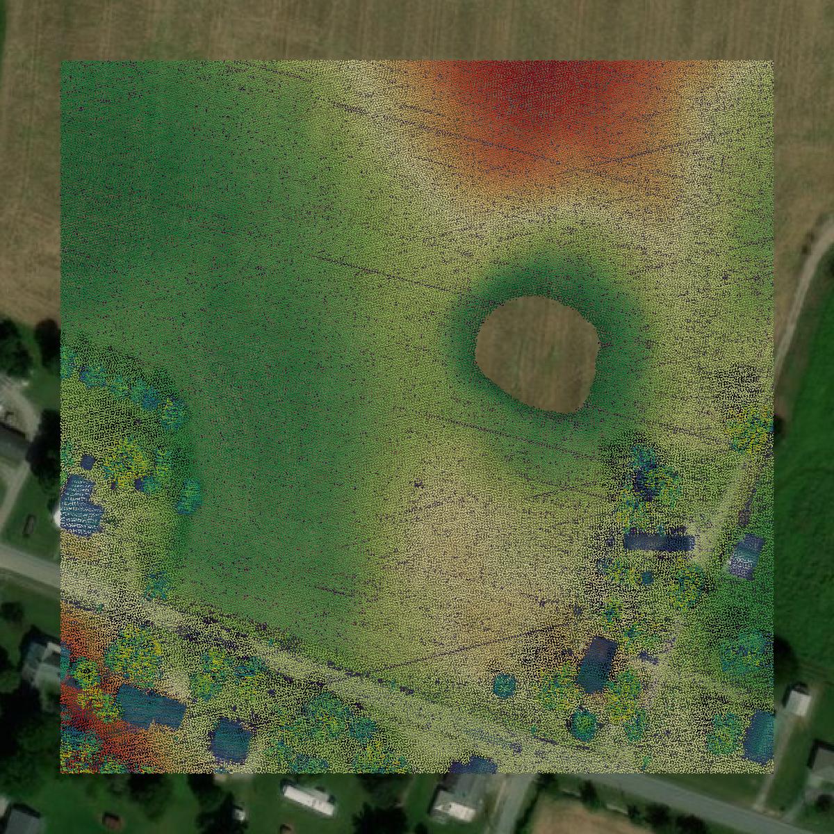 This image shows a LiDAR point cloud in Caldwell County created using GIS data in Equator.