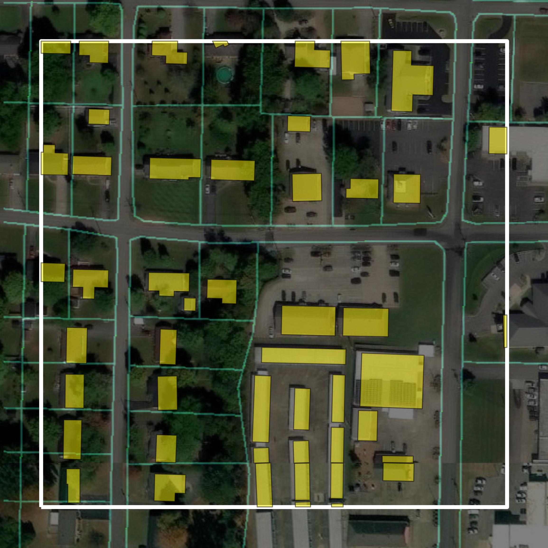 This image shows parcel and building data in Calloway County created using GIS data in Equator.
