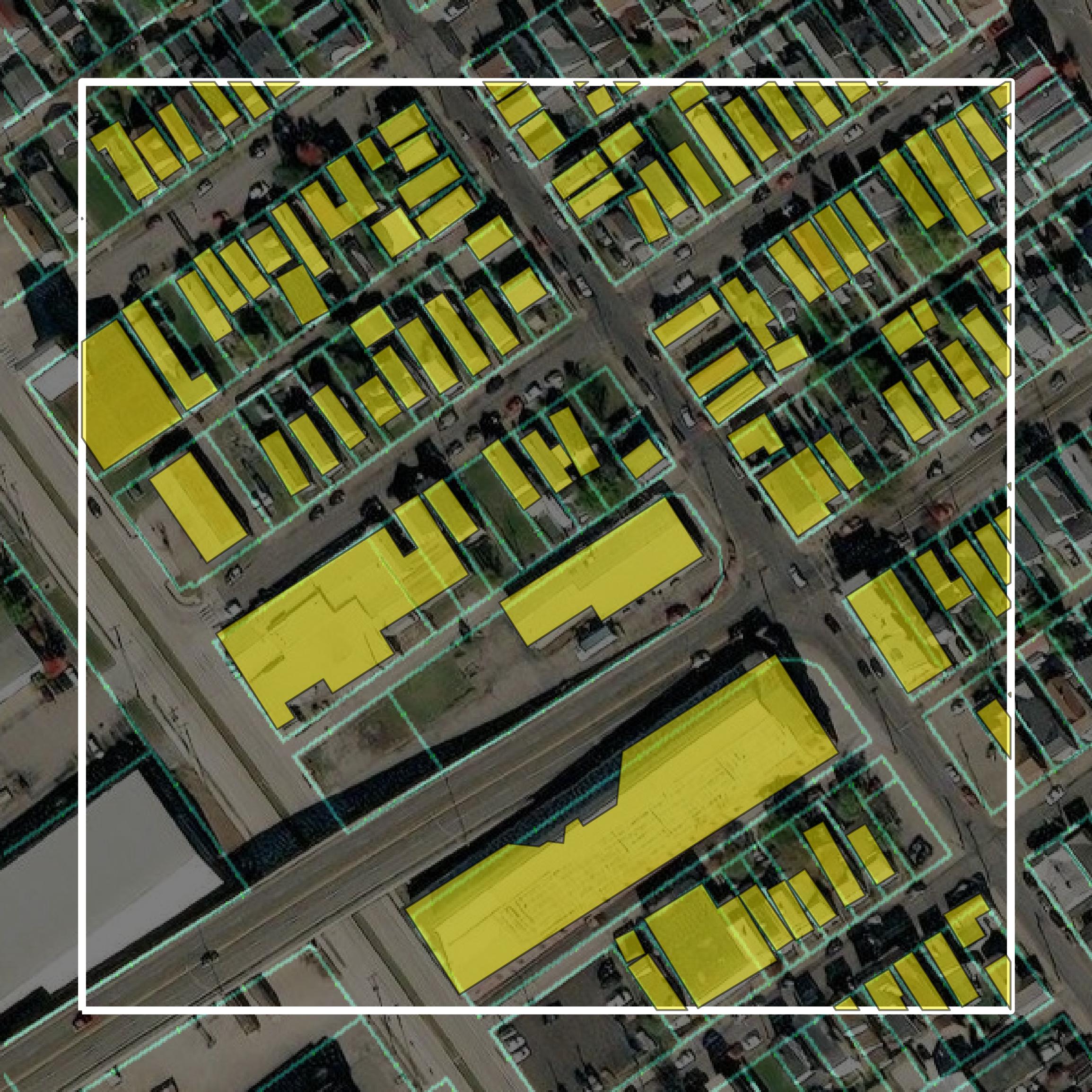 This image shows parcel and building data in Campbell County created using GIS data in Equator.