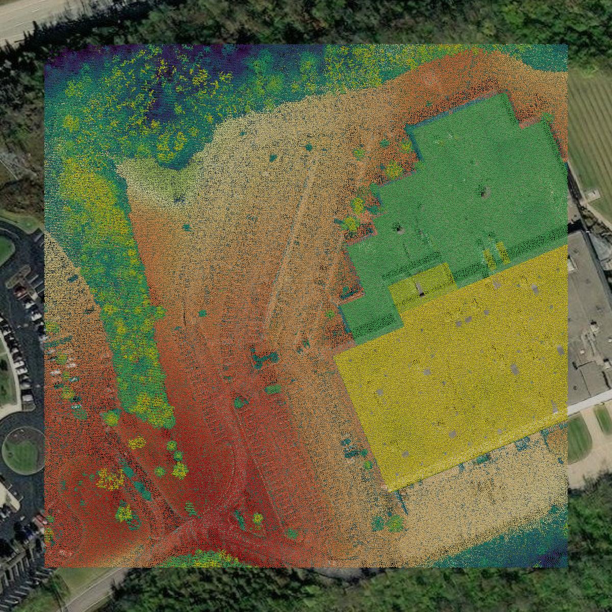 This image shows a LiDAR point cloud in Campbell County created using GIS data in Equator.