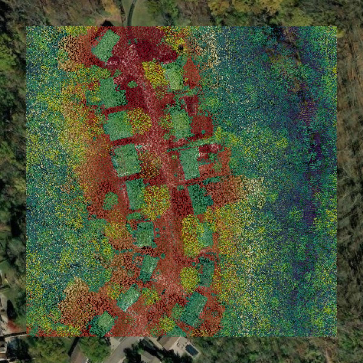 This image shows a LiDAR point cloud in Campbell County created using GIS data in Equator.