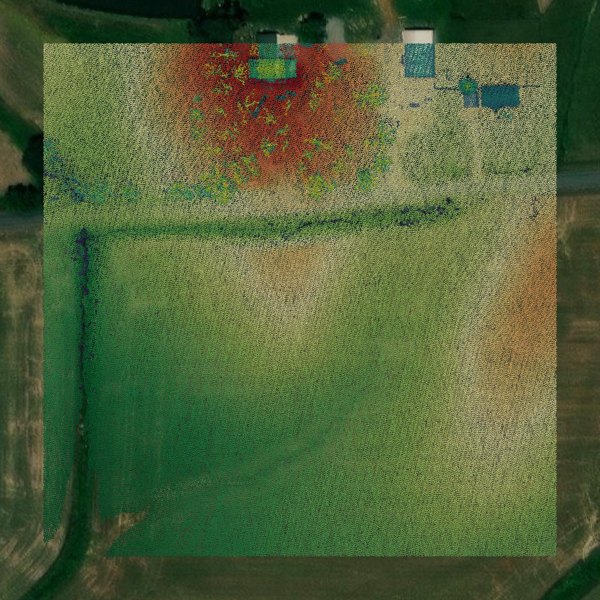 This image shows a LiDAR point cloud in Carlisle County created using GIS data in Equator.