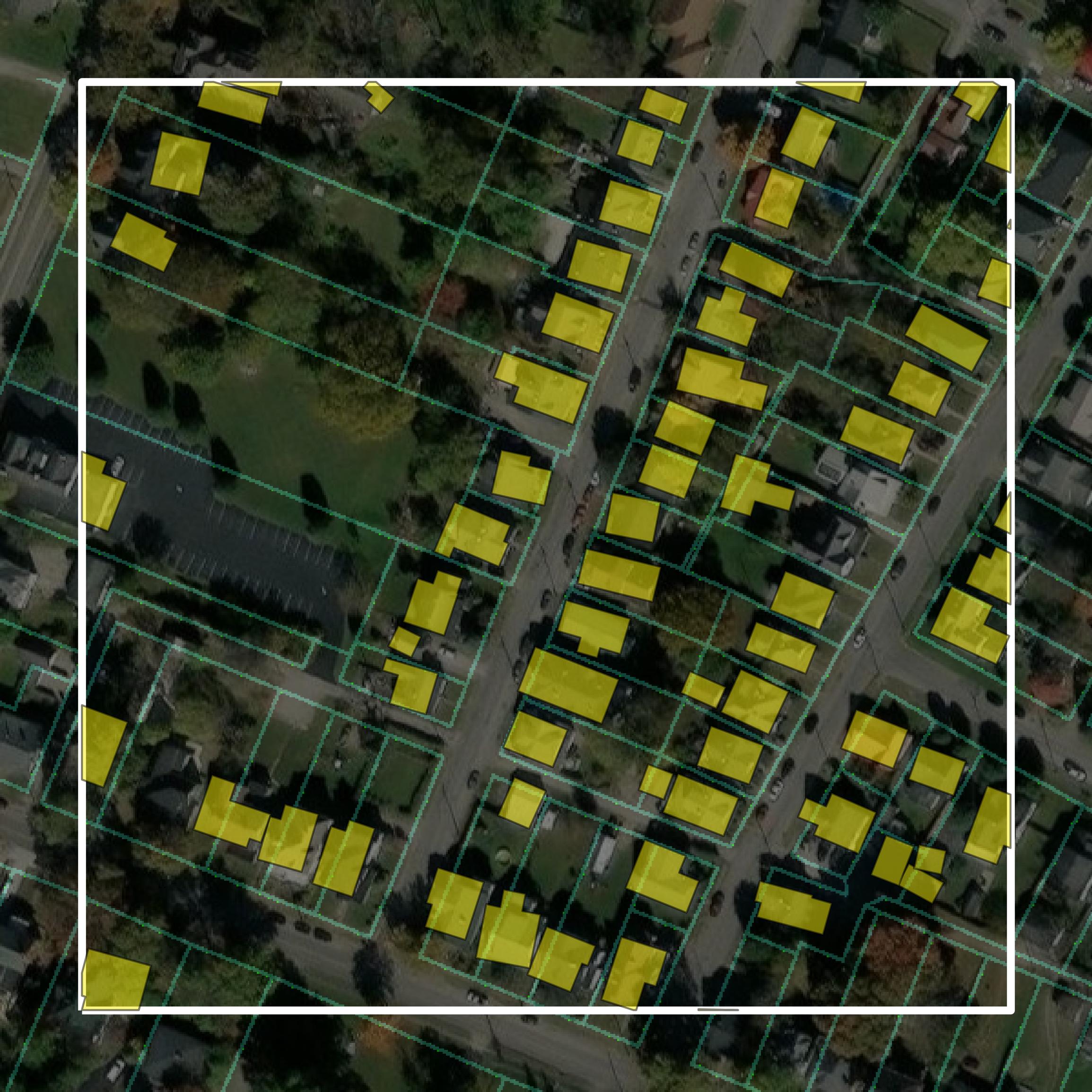 This image shows parcel and building data in Clark County created using GIS data in Equator.