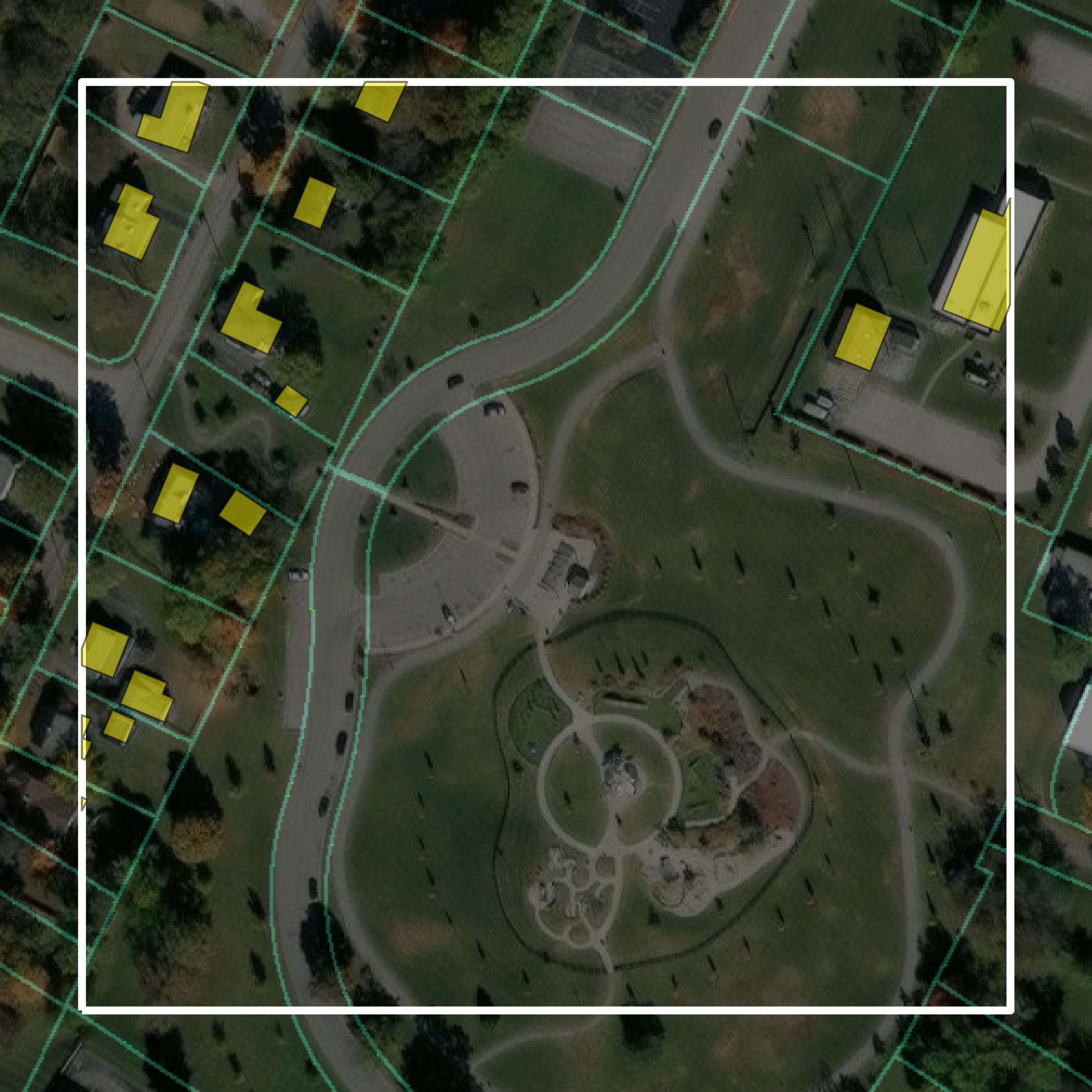 This image shows parcel and building data in Clark County created using GIS data in Equator.