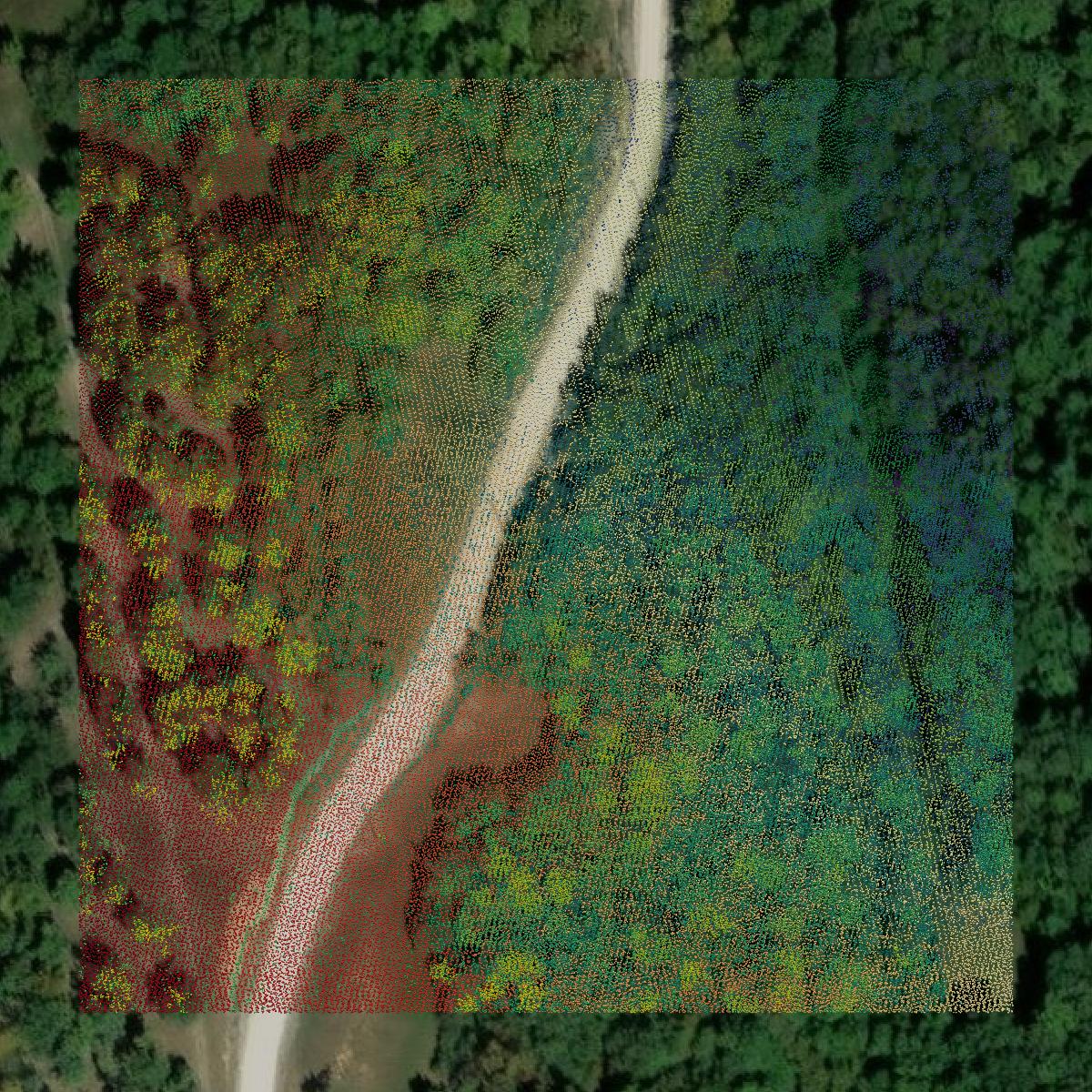 This image shows a LiDAR point cloud in Clinton County created using GIS data in Equator.