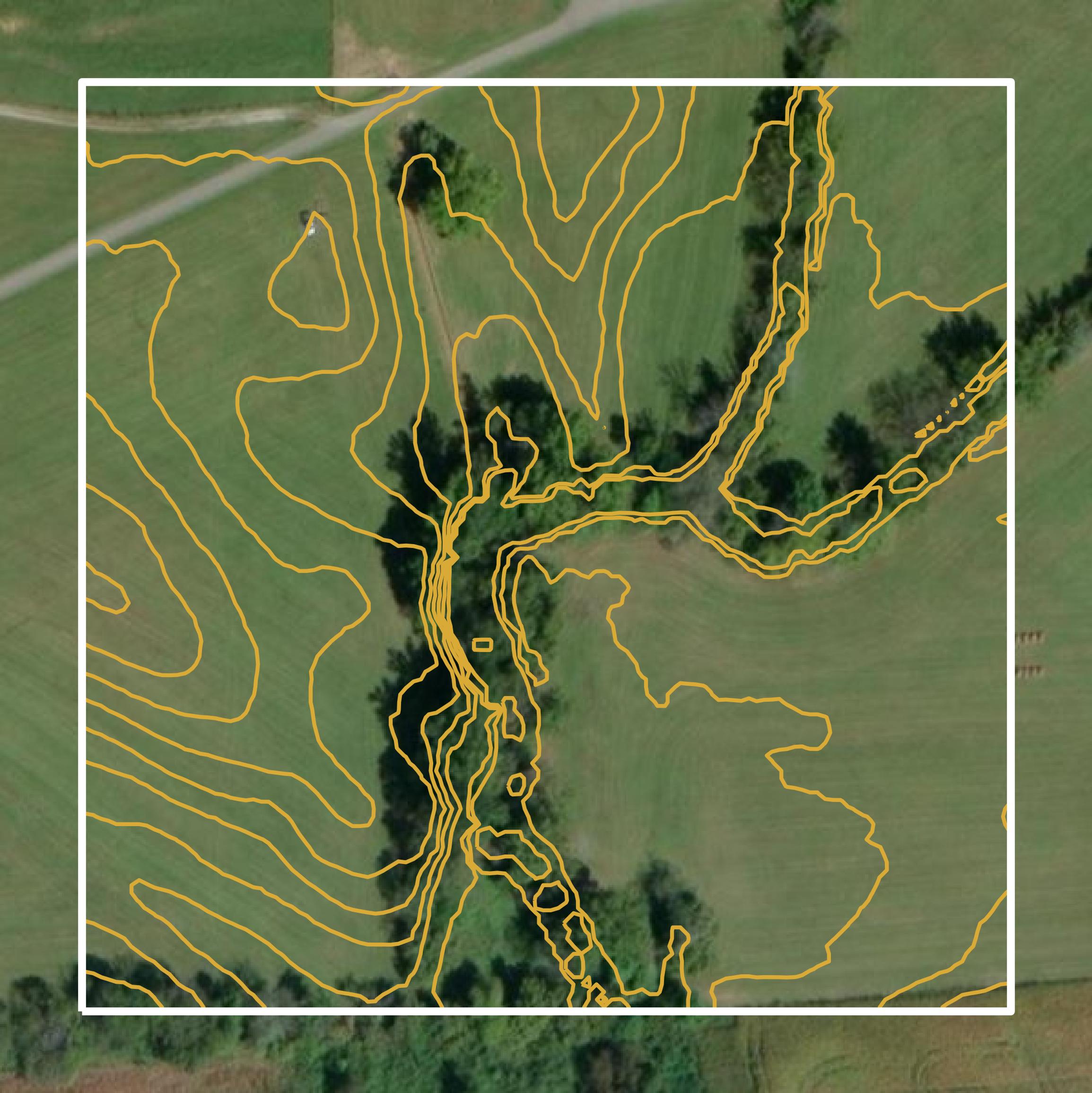 This image shows a contour map in Cumberland County created using GIS data in Equator.