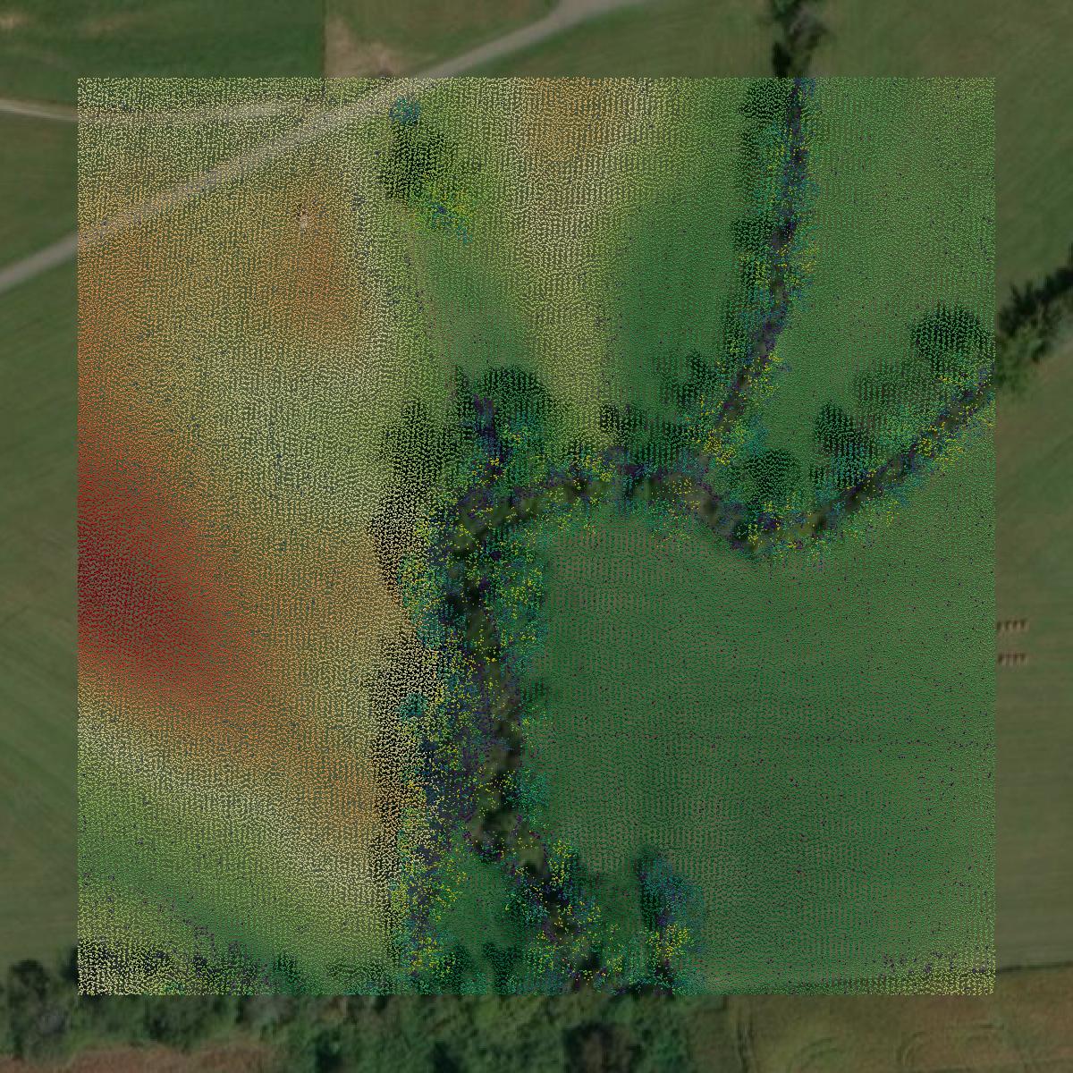 This image shows a LiDAR point cloud in Cumberland County created using GIS data in Equator.