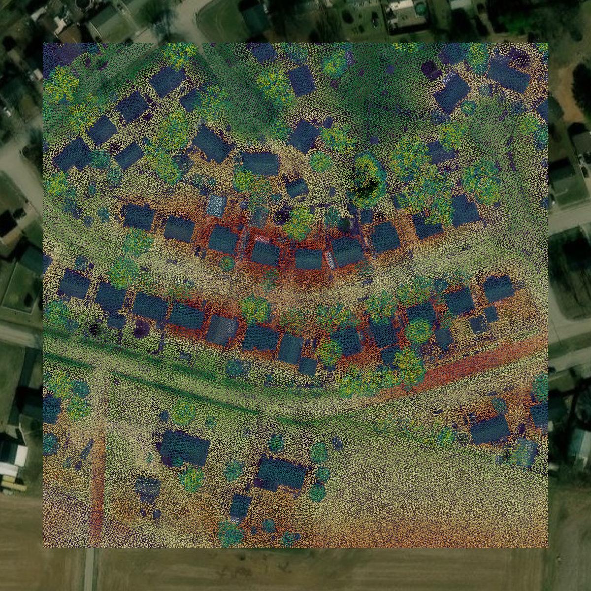 This image shows a LiDAR point cloud in Daviess County created using GIS data in Equator.
