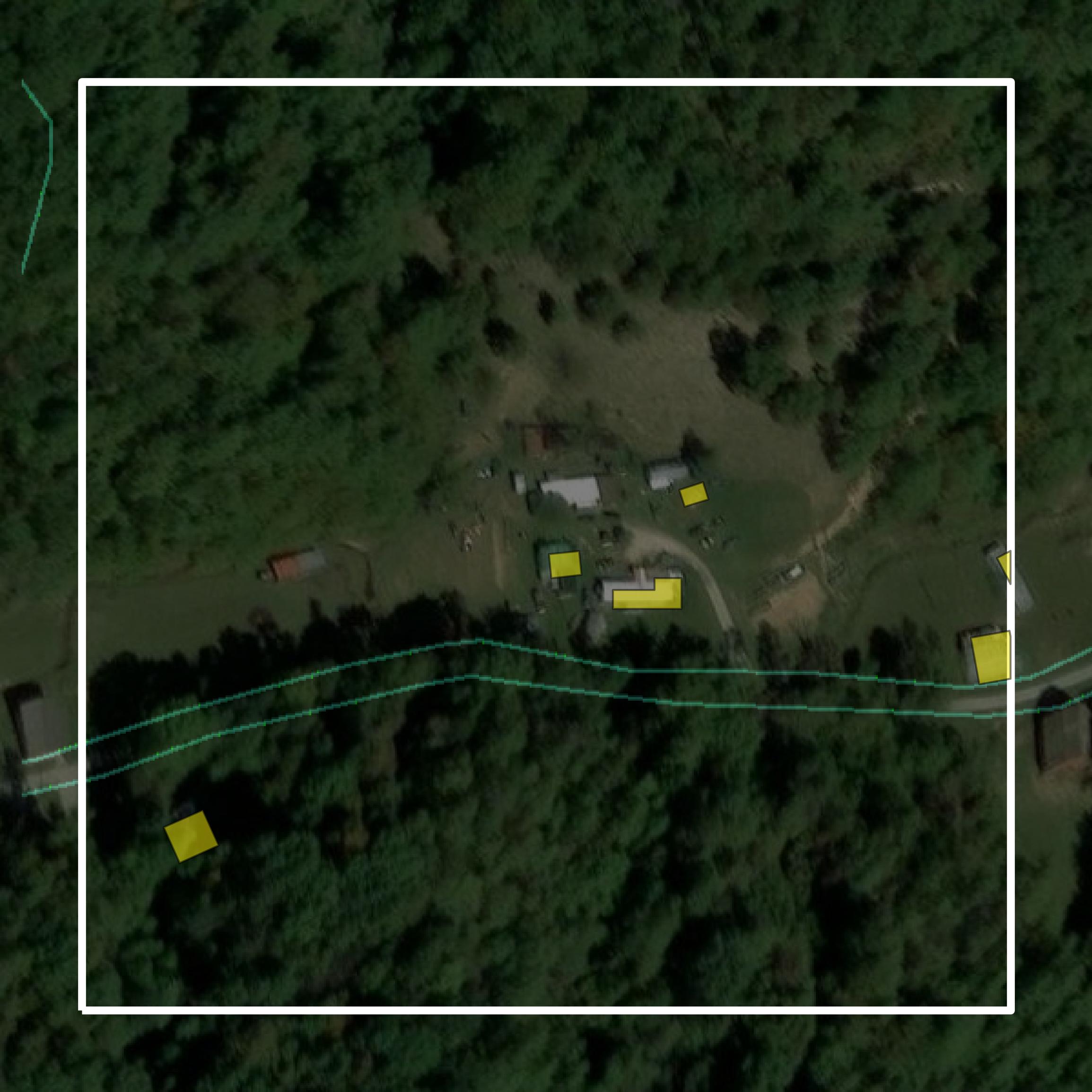 This image shows parcel and building data in Elliott County created using GIS data in Equator.
