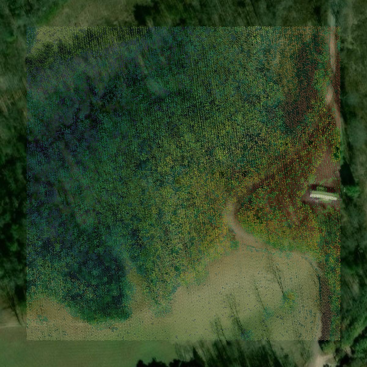 This image shows a LiDAR point cloud in Elliott County created using GIS data in Equator.