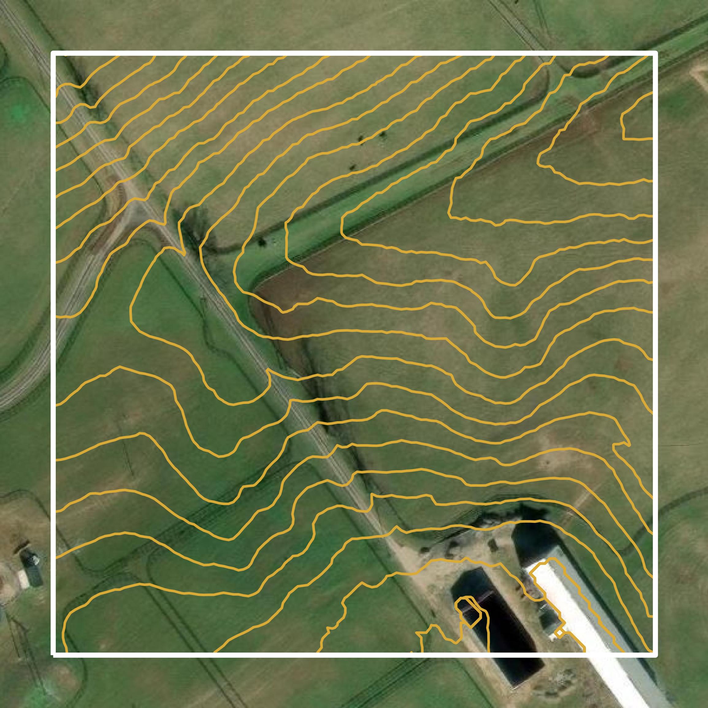 This image shows a contour map in Fayette County created using GIS data in Equator.