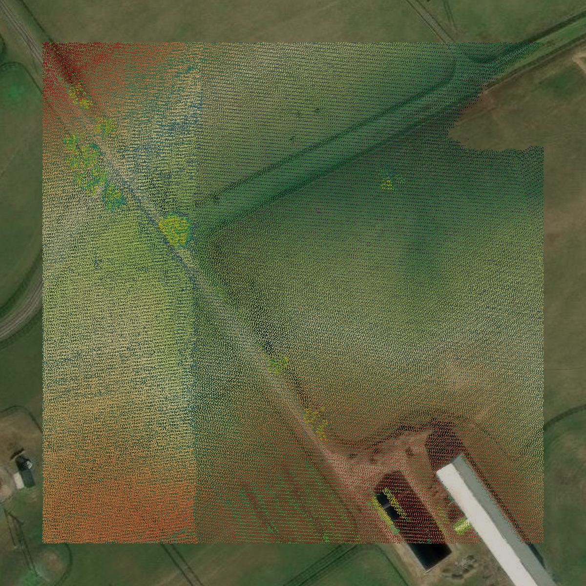 This image shows a LiDAR point cloud in Fayette County created using GIS data in Equator.
