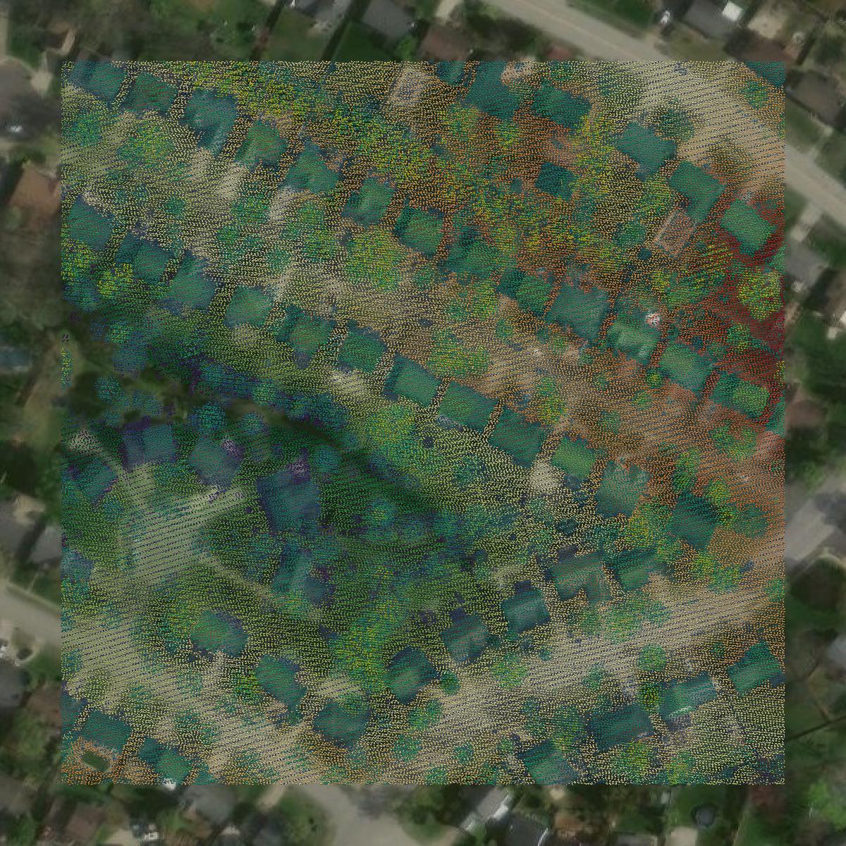 This image shows a LiDAR point cloud in Fayette County created using GIS data in Equator.