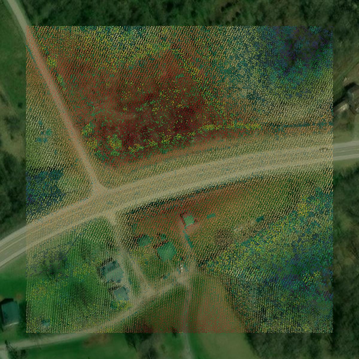This image shows a LiDAR point cloud in Fleming County created using GIS data in Equator.